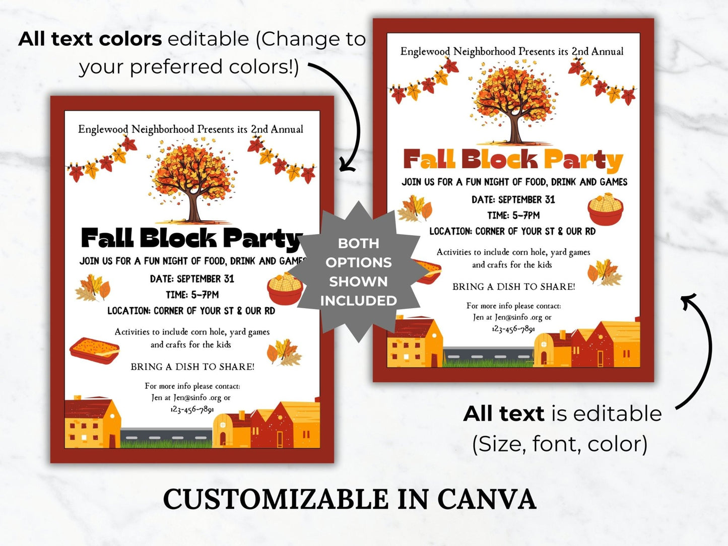 Fall Block Party Flyer Template Autumn Block Party event invite Editable Fall Community event Flyer Fall Neighborhood Block Party HOA Flyer