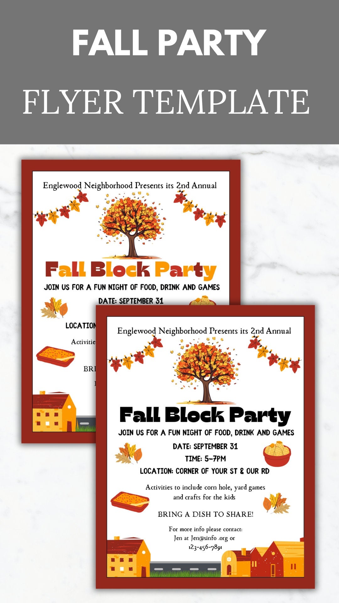 Fall Block Party Flyer Template Autumn Block Party event invite Editable Fall Community event Flyer Fall Neighborhood Block Party HOA Flyer