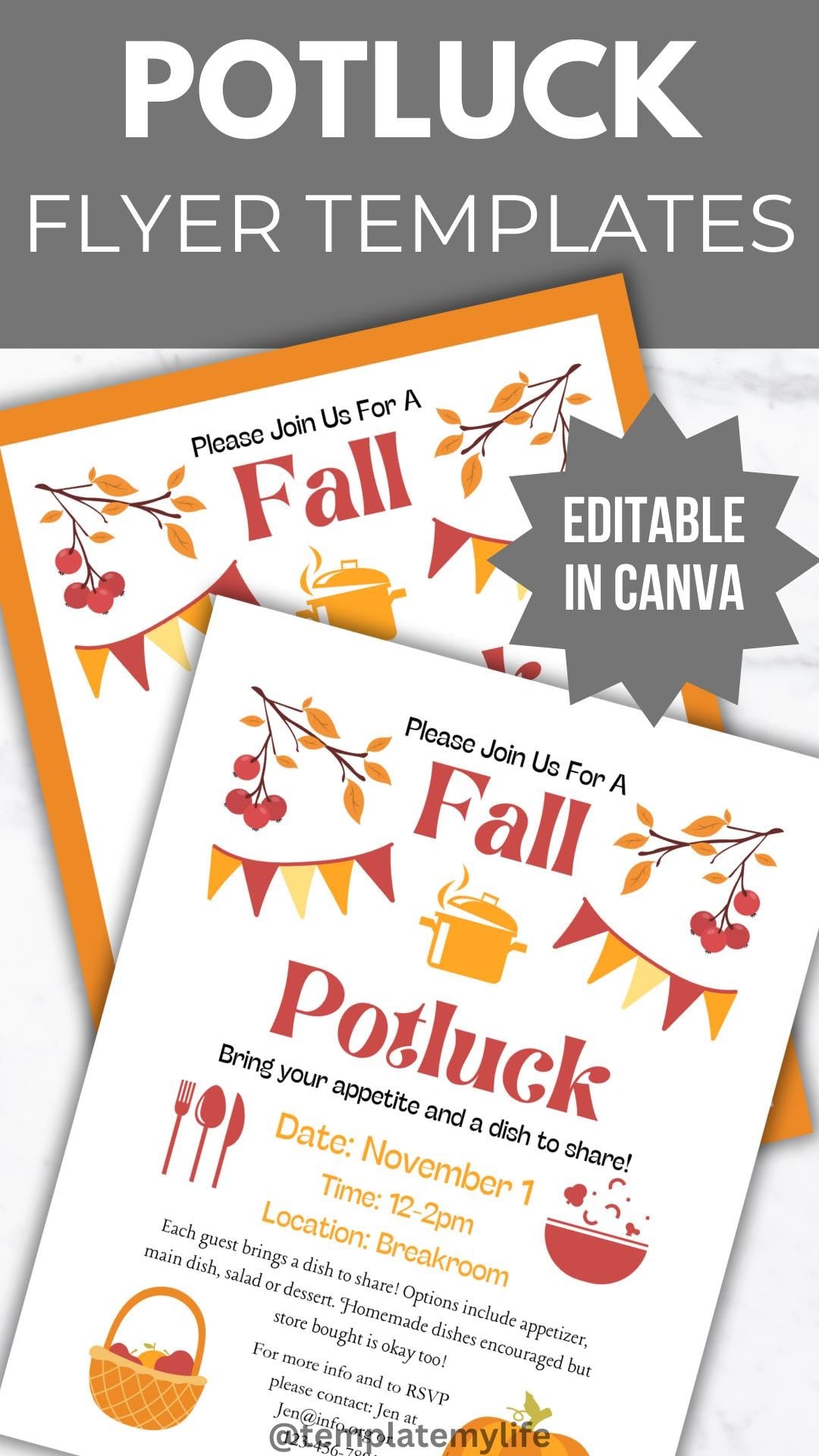 Fall Potluck Invitation template dinner party invite flyer autumn office party invitation potluck flyer work luncheon invite church flyer