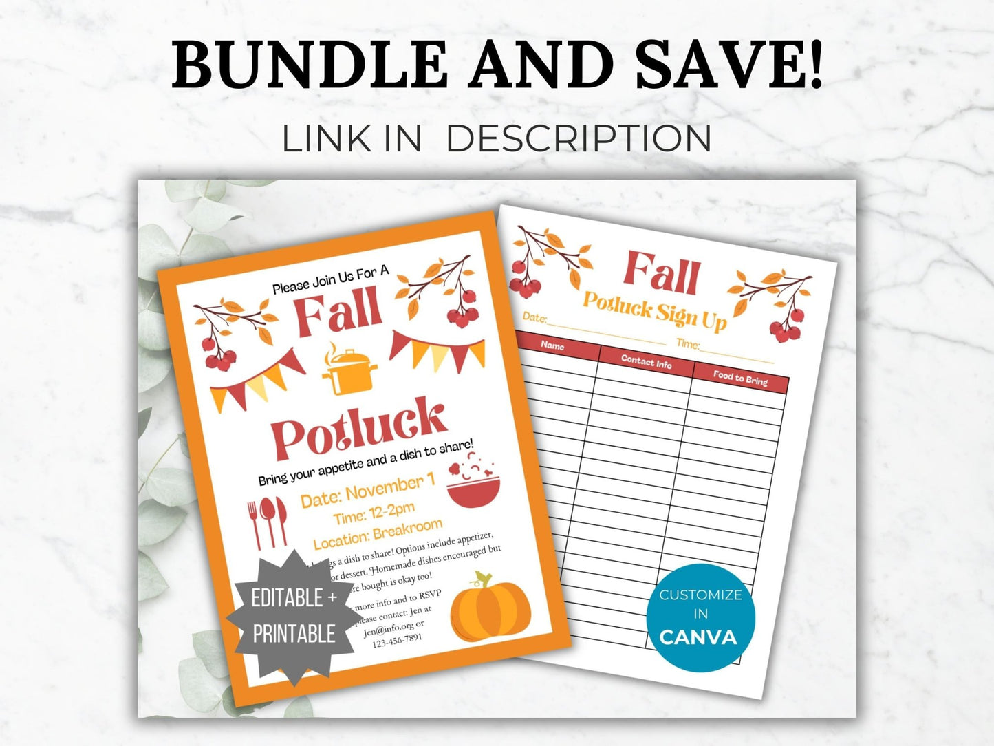 Fall Potluck Invitation Flyer Template