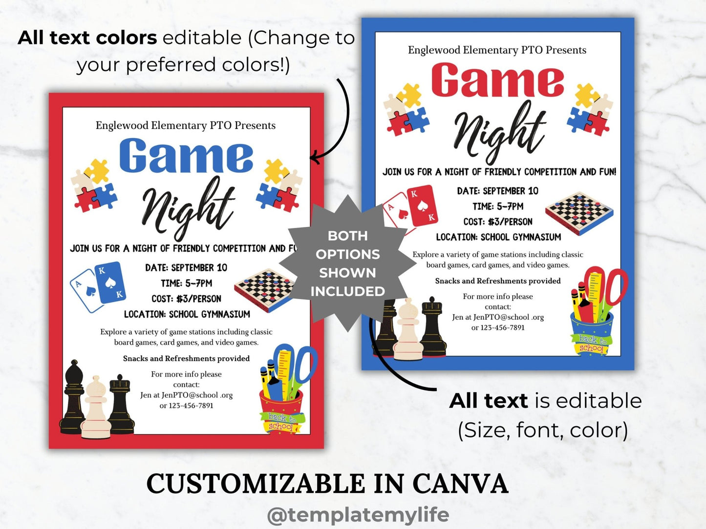 Back to School Game Night invitation PTO template school fundraiser PTA flyer family game night office party flyer community event invite