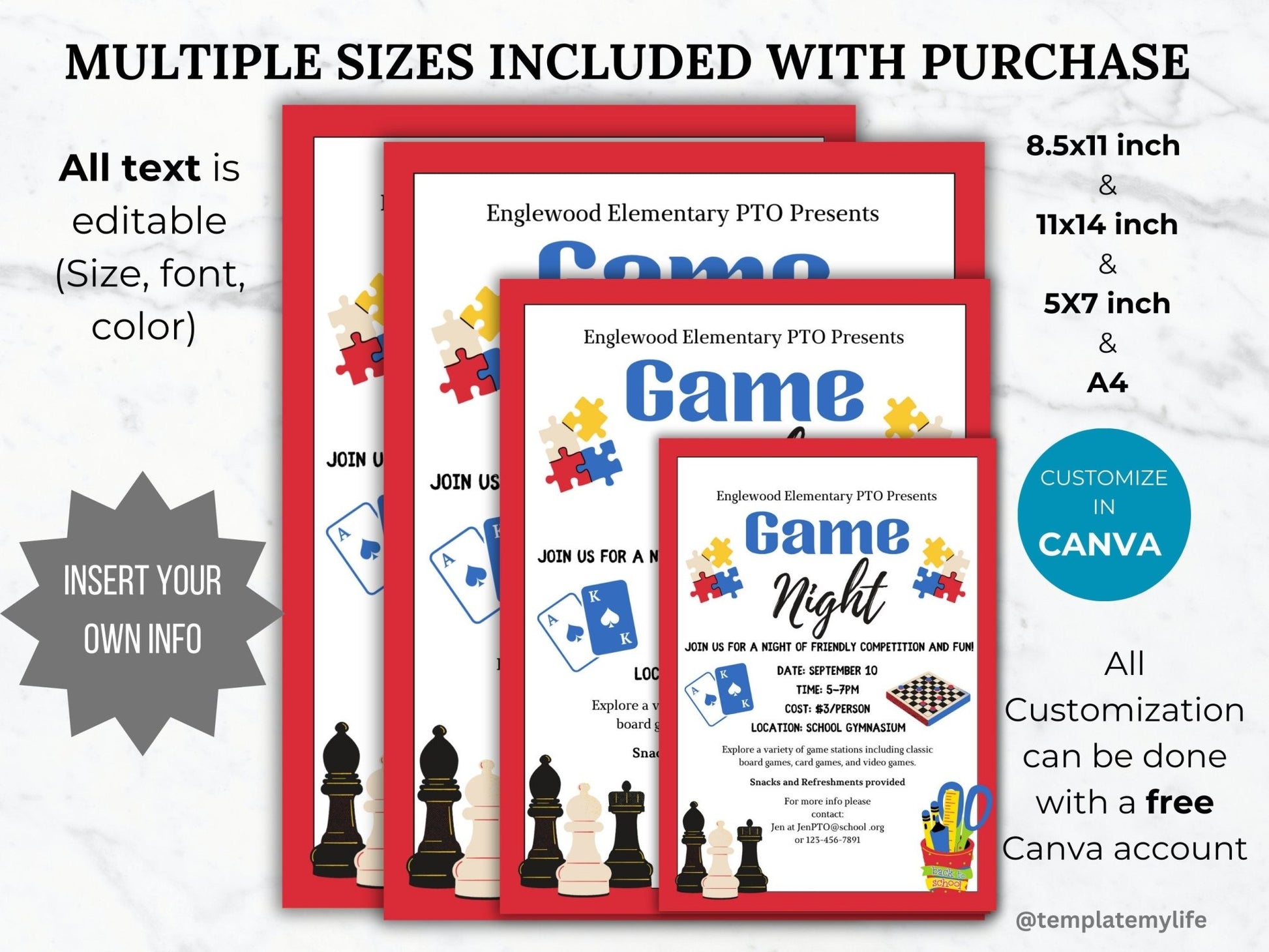 Back to School Game Night invitation PTO template school fundraiser PTA flyer family game night office party flyer community event invite