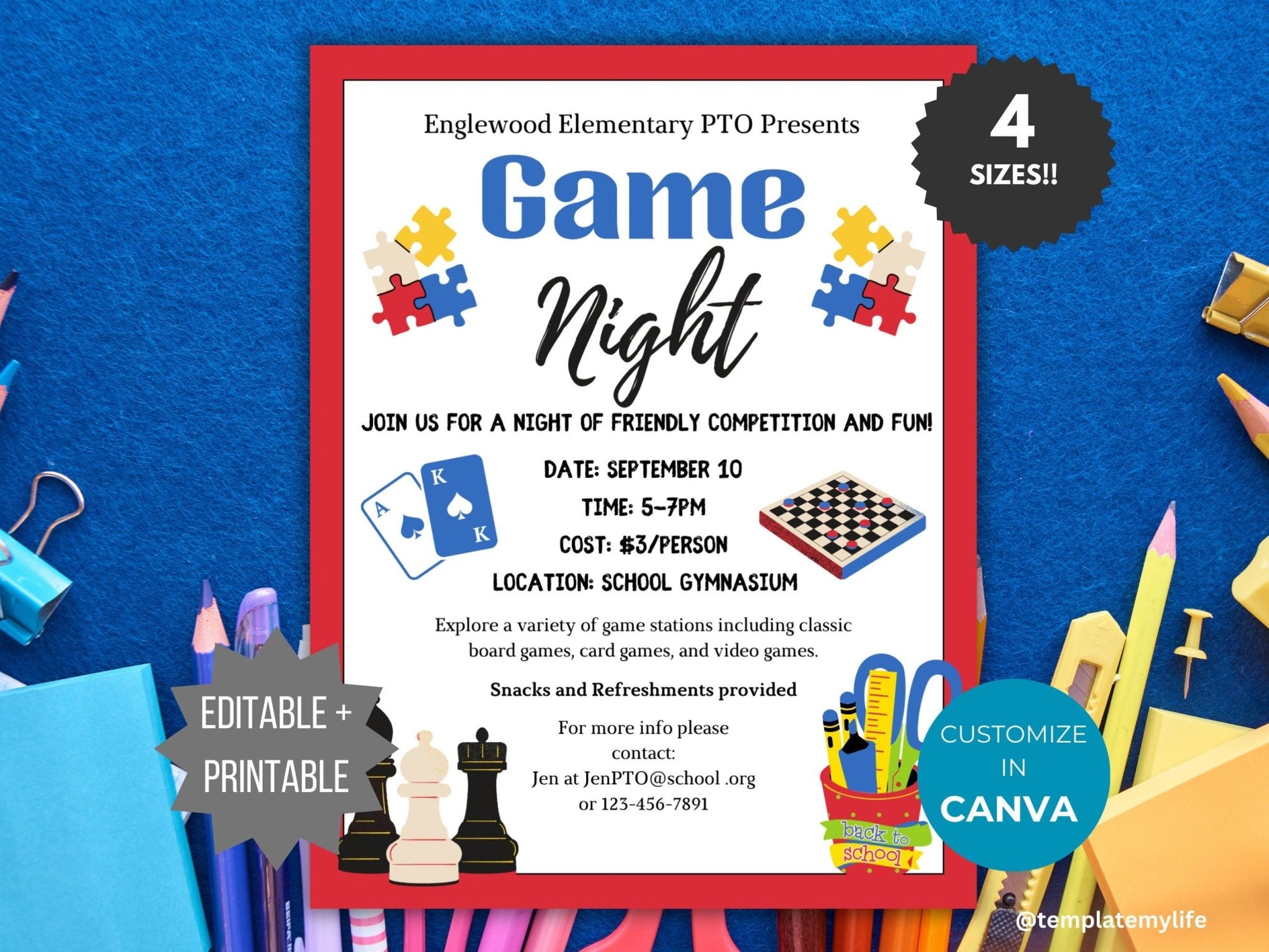 Back to School Game Night invitation PTO template school fundraiser PTA flyer family game night office party flyer community event invite