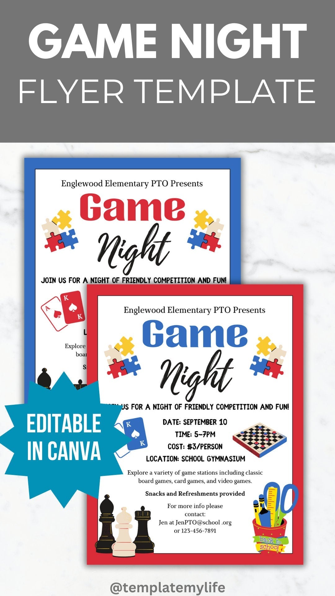 Back to School Game Night invitation PTO template school fundraiser PTA flyer family game night office party flyer community event invite