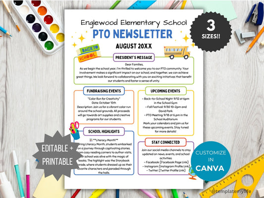 September PTA Newsletter Flyer Printable PTO Back to School Newsletter Flyer editable classroom flyer pta preschool newsletter template pto