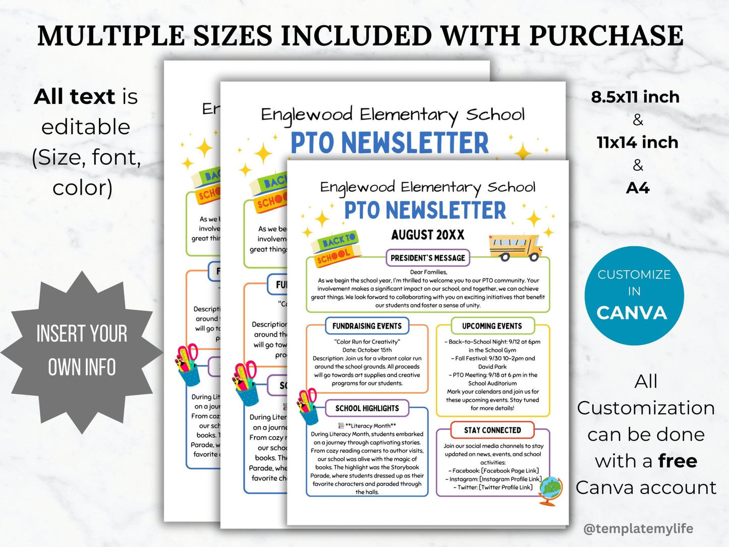 September PTA Newsletter Flyer Printable PTO Back to School Newsletter Flyer editable classroom flyer pta preschool newsletter template pto