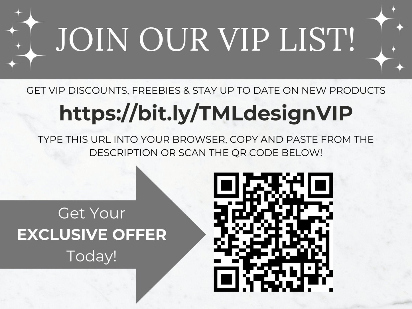 QR Code to sign up VIP email list to get exclusive offers and updates for template my life