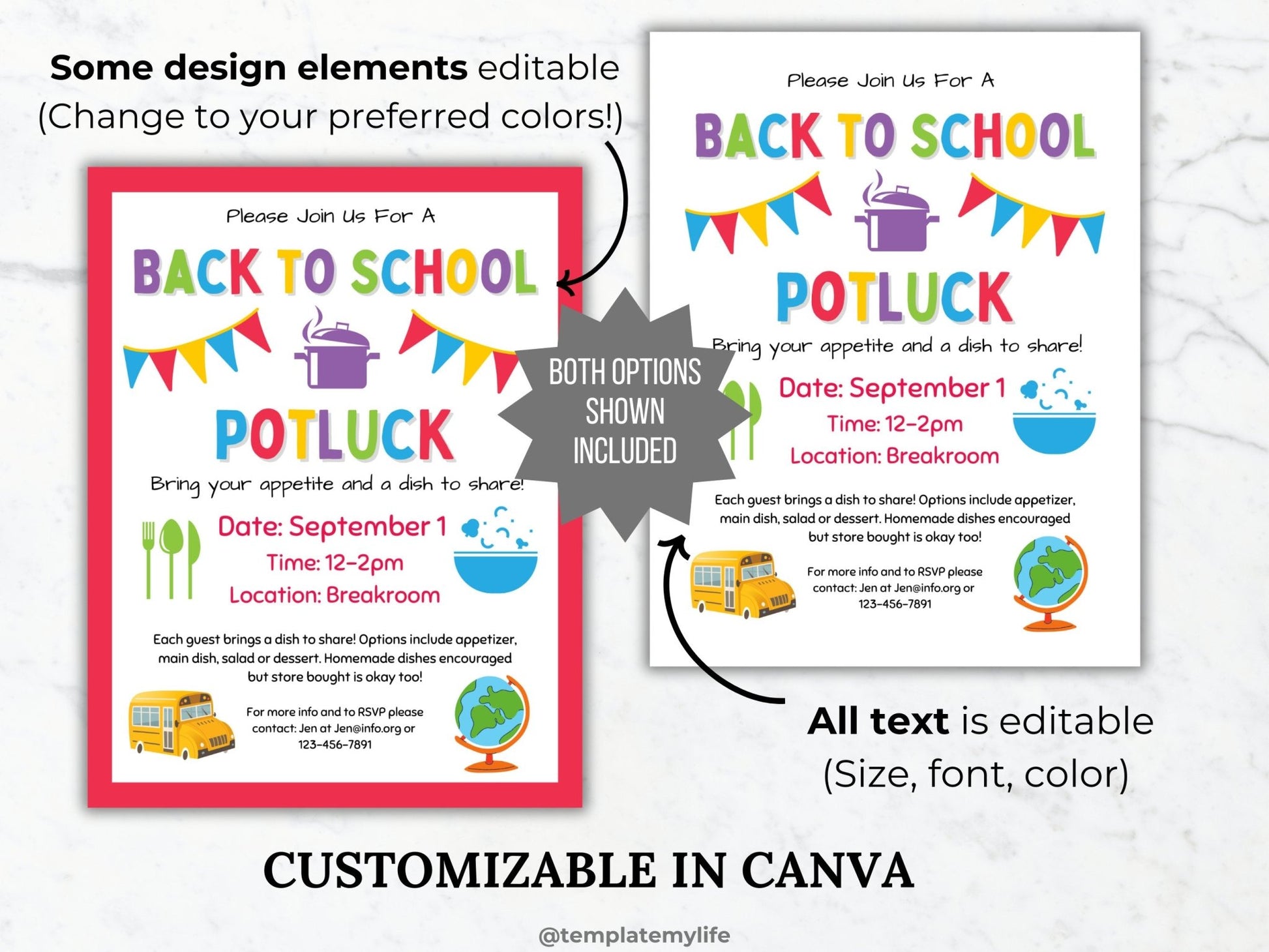 Back to School Potluck Flyer template Potluck sign up sheet neighborhood party invite Fall party flyer community luncheon food sign-up form