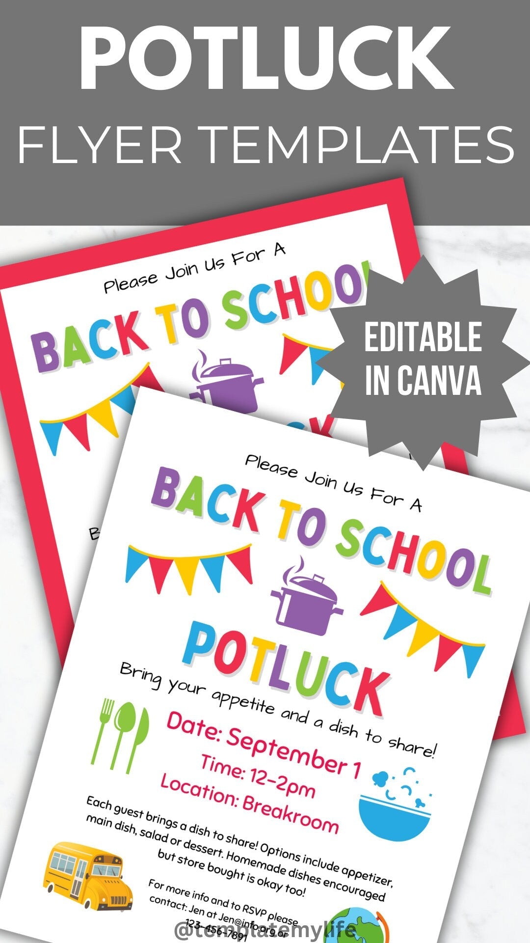 Back to School Potluck Flyer template Potluck sign up sheet neighborhood party invite Fall party flyer community luncheon food sign-up form