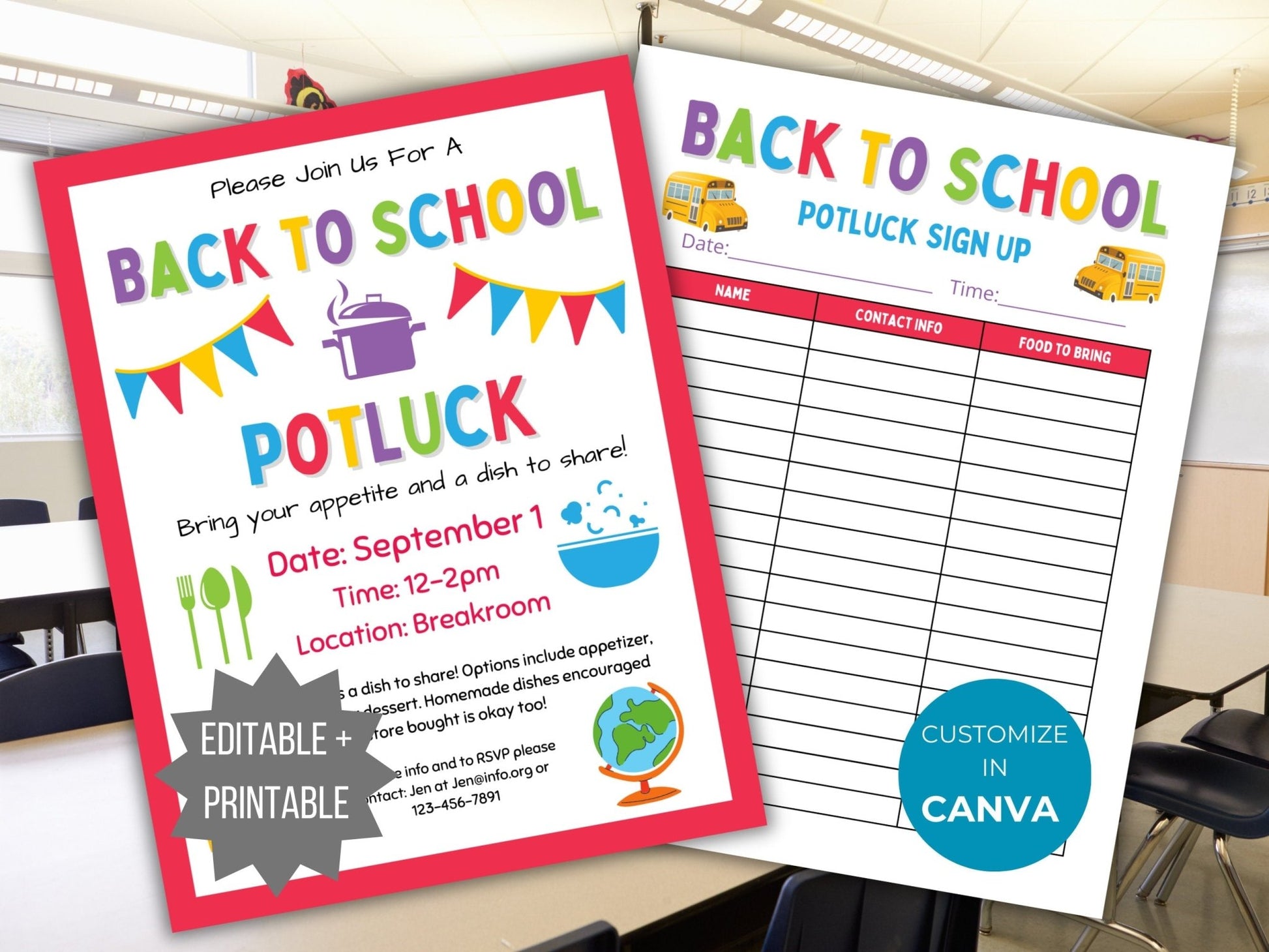 Back to School Potluck Flyer template Potluck sign up sheet neighborhood party invite Fall party flyer community luncheon food sign-up form