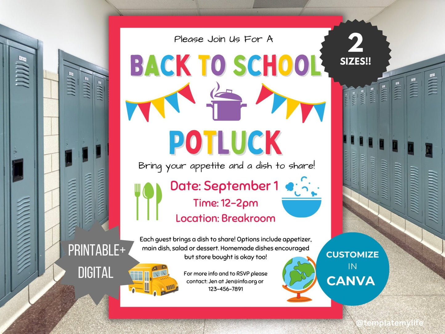 Back to School Potluck Flyer template Potluck invitation flyer neighborhood party invitation Fall party flyer community luncheon invite