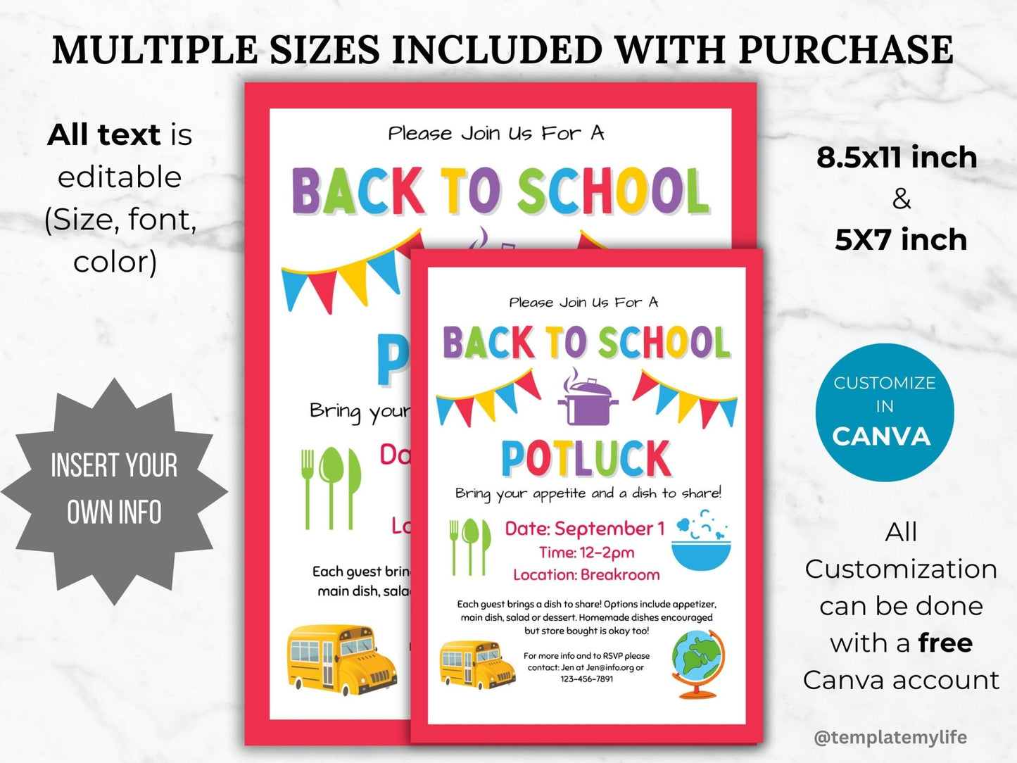 Back to School Potluck Flyer template Potluck invitation flyer neighborhood party invitation Fall party flyer community luncheon invite