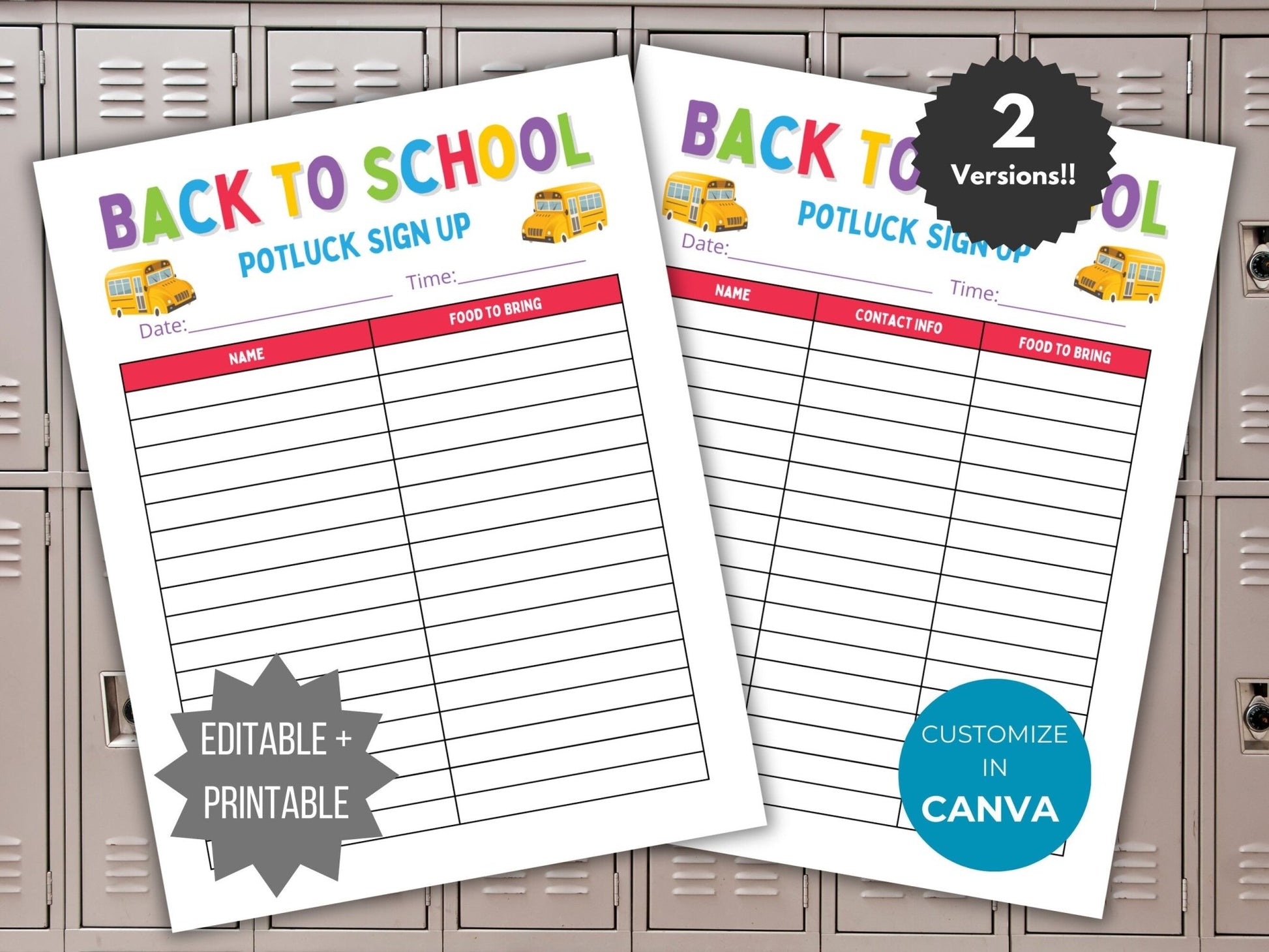 Back to School Potluck Sign Up Sheet template Editable Potluck sign up form flyer neighborhood Fall potluck party food signup printable