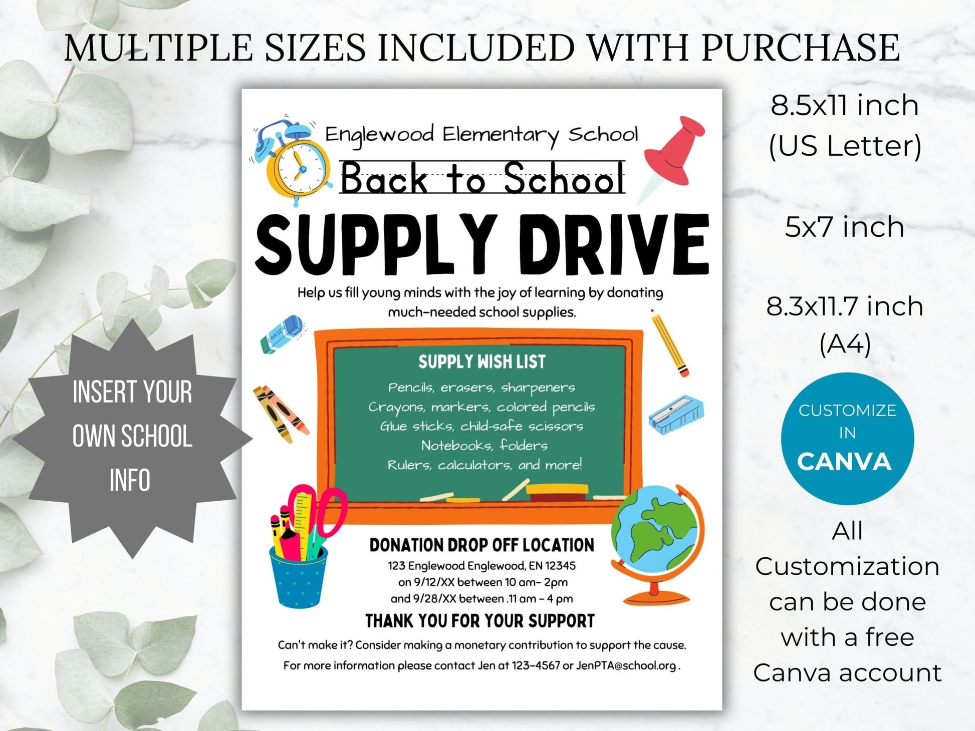 Editable School Supply Drive Flyer Template School Fundraiser flyer school donation flyer PTO template fundraising PTA flyer template school