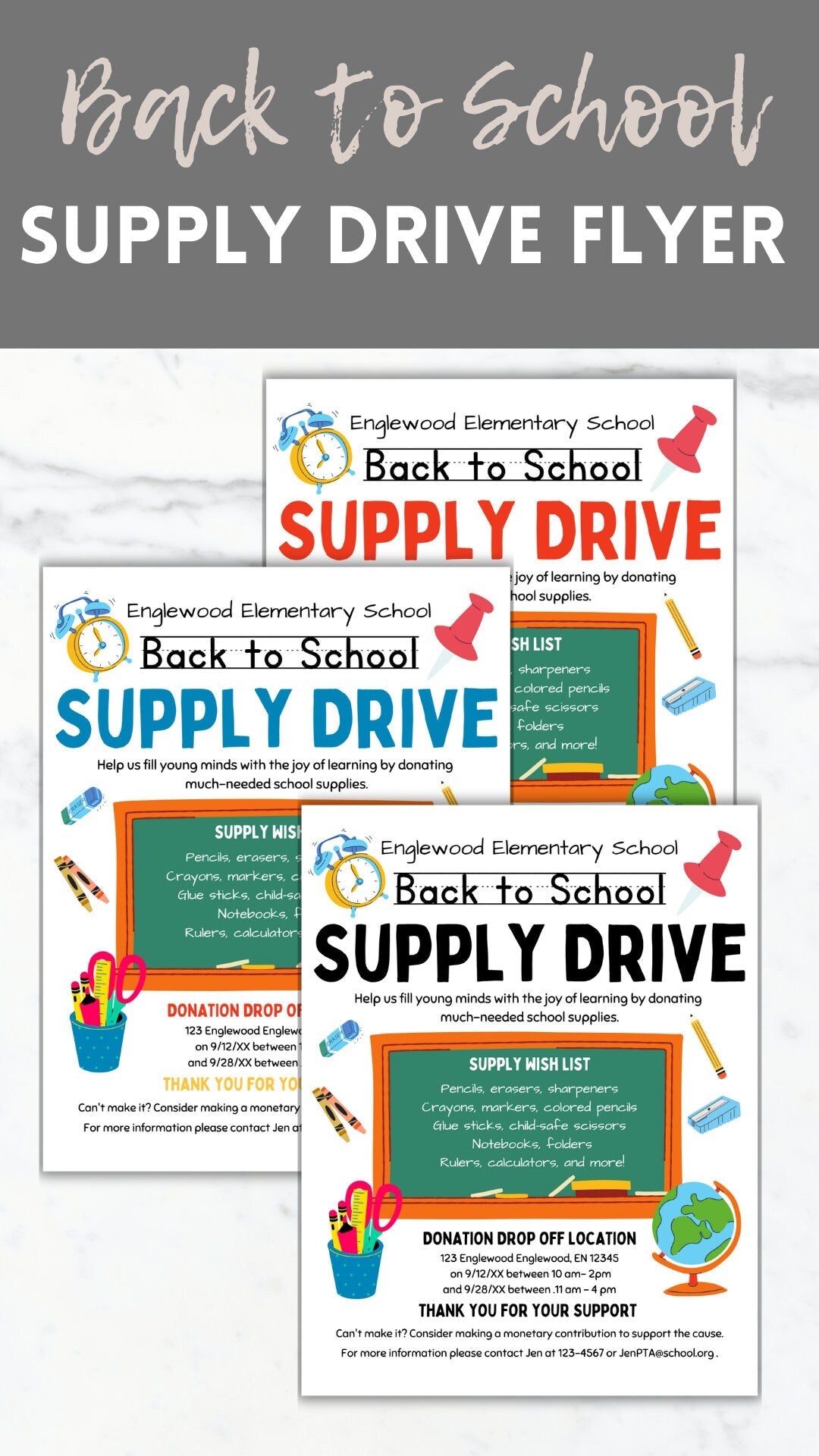 Editable School Supply Drive Flyer Template School Fundraiser flyer school donation flyer PTO template fundraising PTA flyer template school