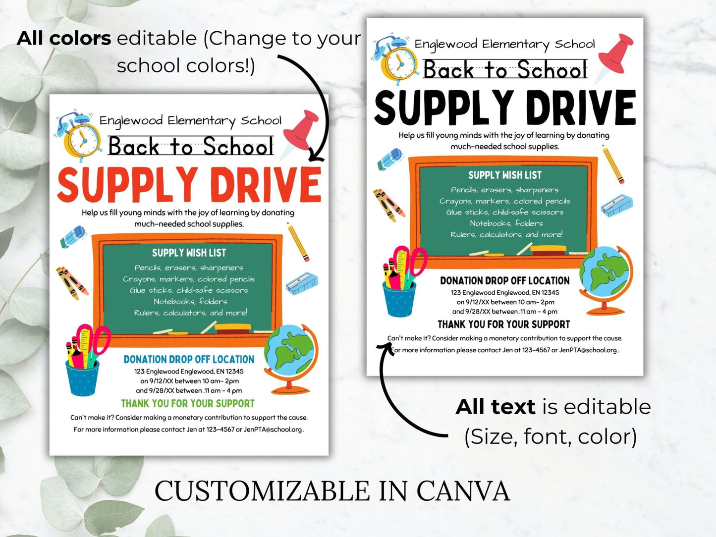 Editable School Supply Drive Flyer Template School Fundraiser flyer school donation flyer PTO template fundraising PTA flyer template school