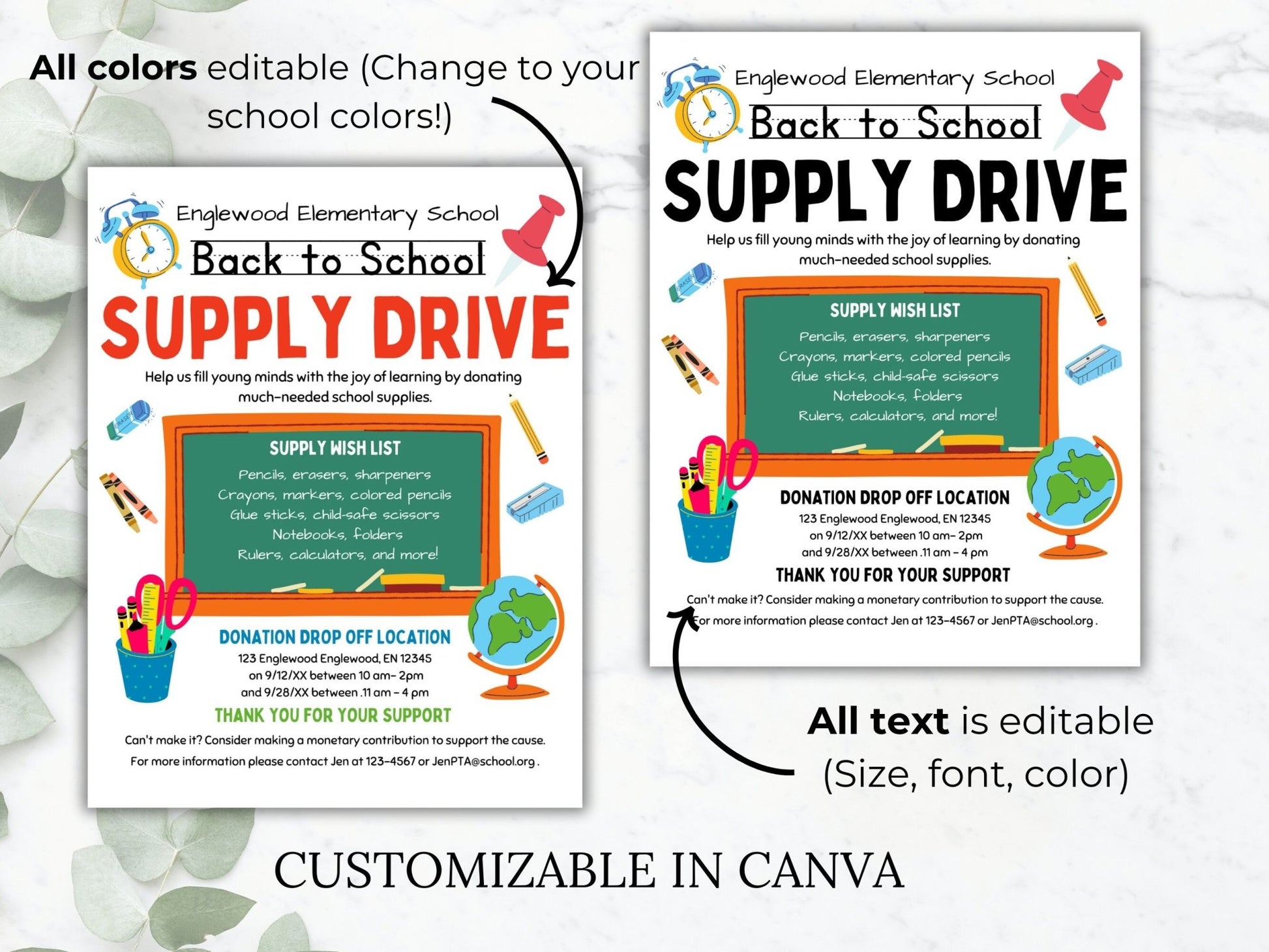 Editable School Supply Drive Flyer Template School Fundraiser flyer school donation flyer PTO template fundraising PTA flyer template school