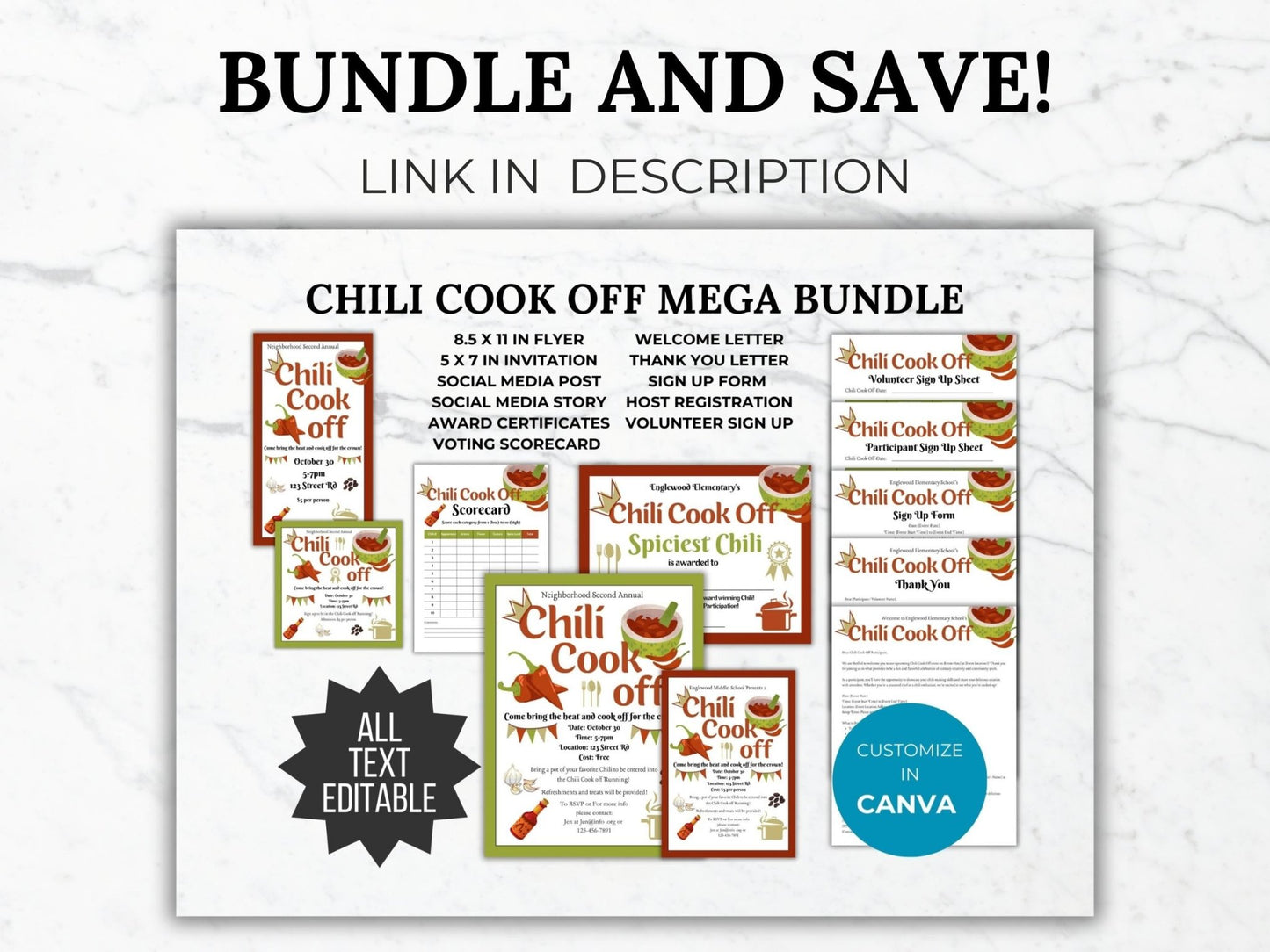 Chili Cook Off Award Certificate Template Bundle