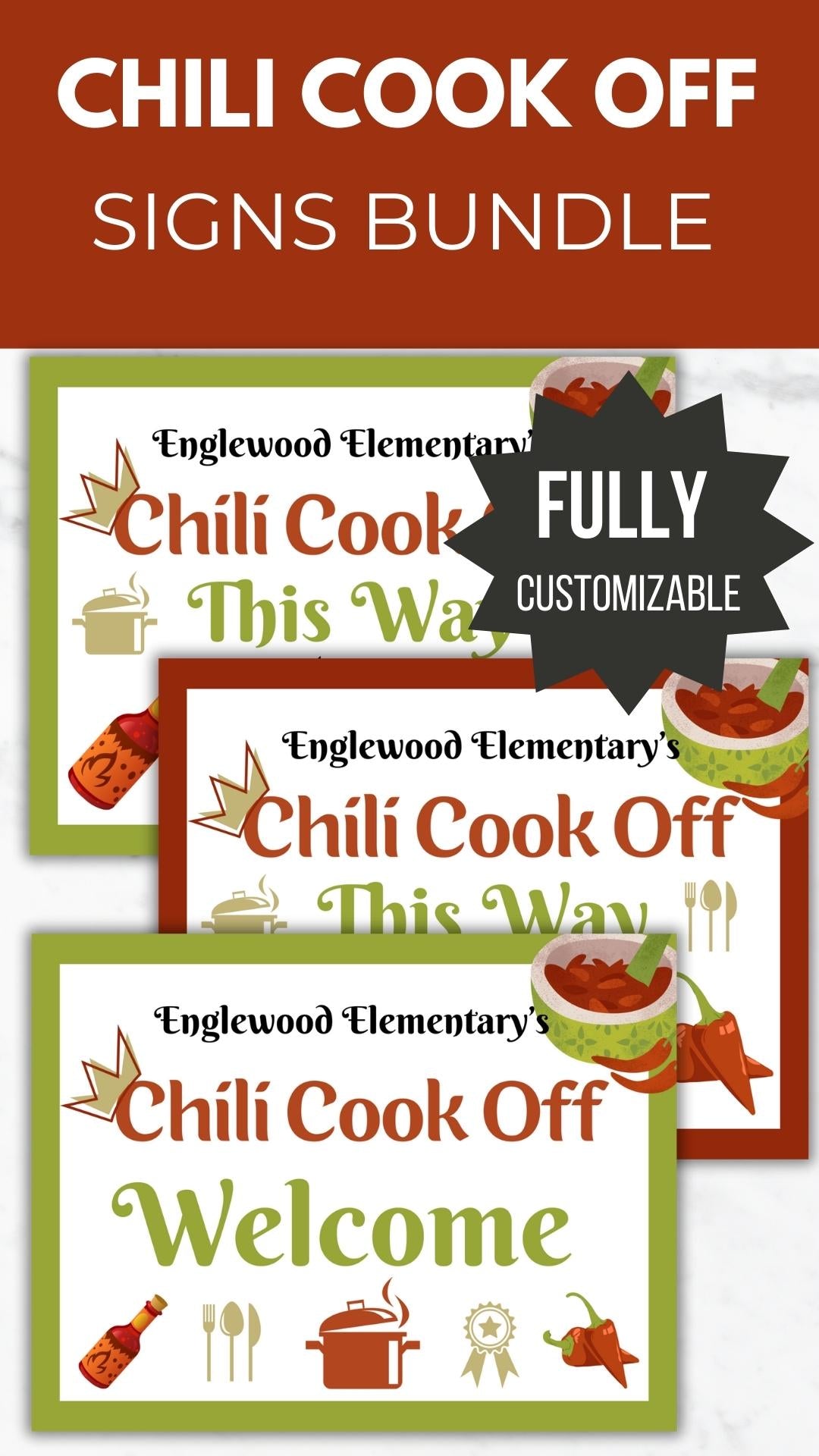 Chili Cook Off Event Signs Template Bundle shown fully customizable