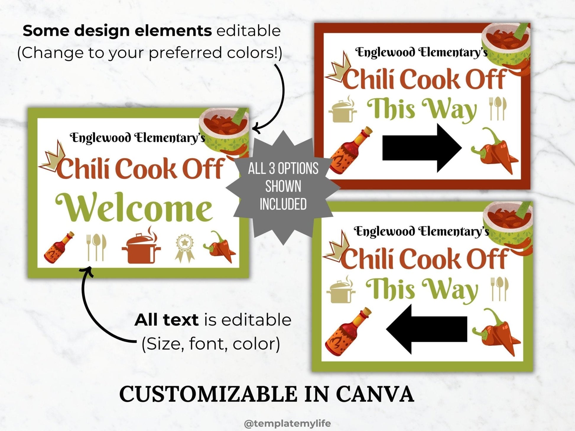 Chili Cook Off Event Signs Template Bundle PTO School Fall Party Welcome PTA Editable Community fundraiser cook-off event directional sign