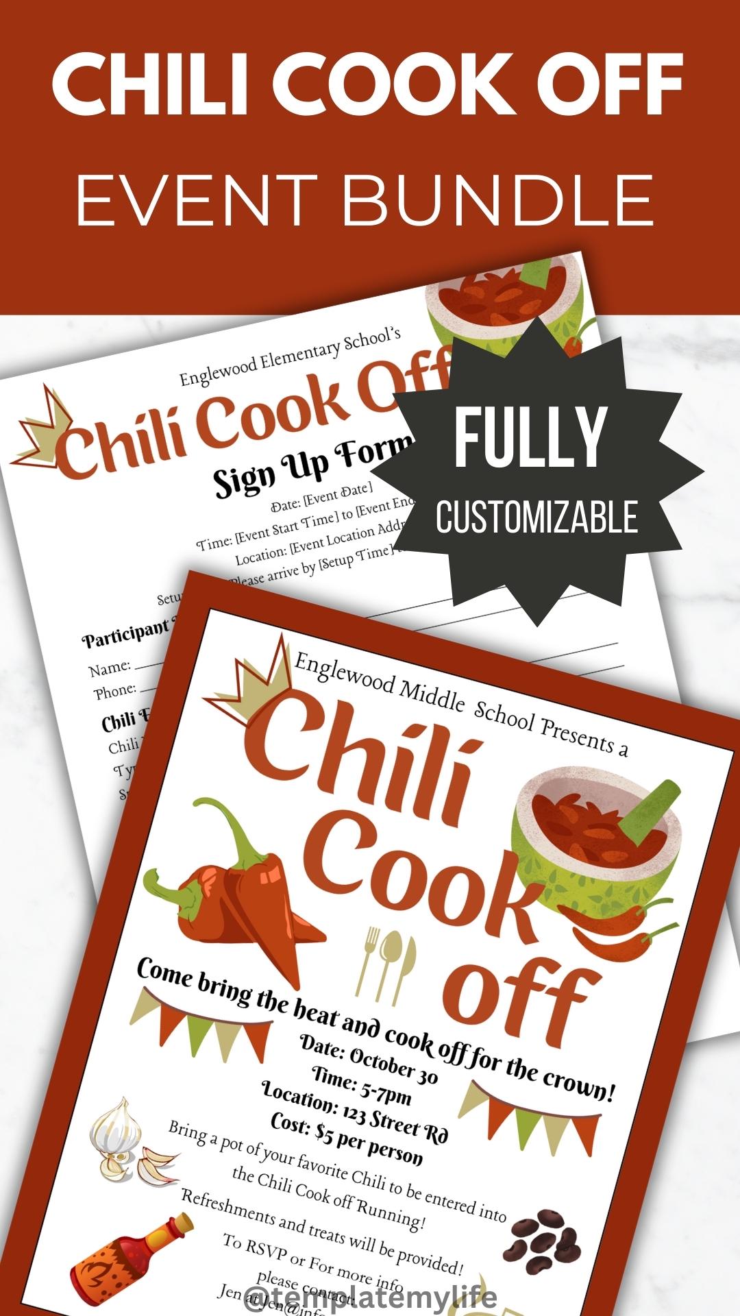 Chili Cook Off Flyer Invitation and Sign Up Form Template Bundle ...