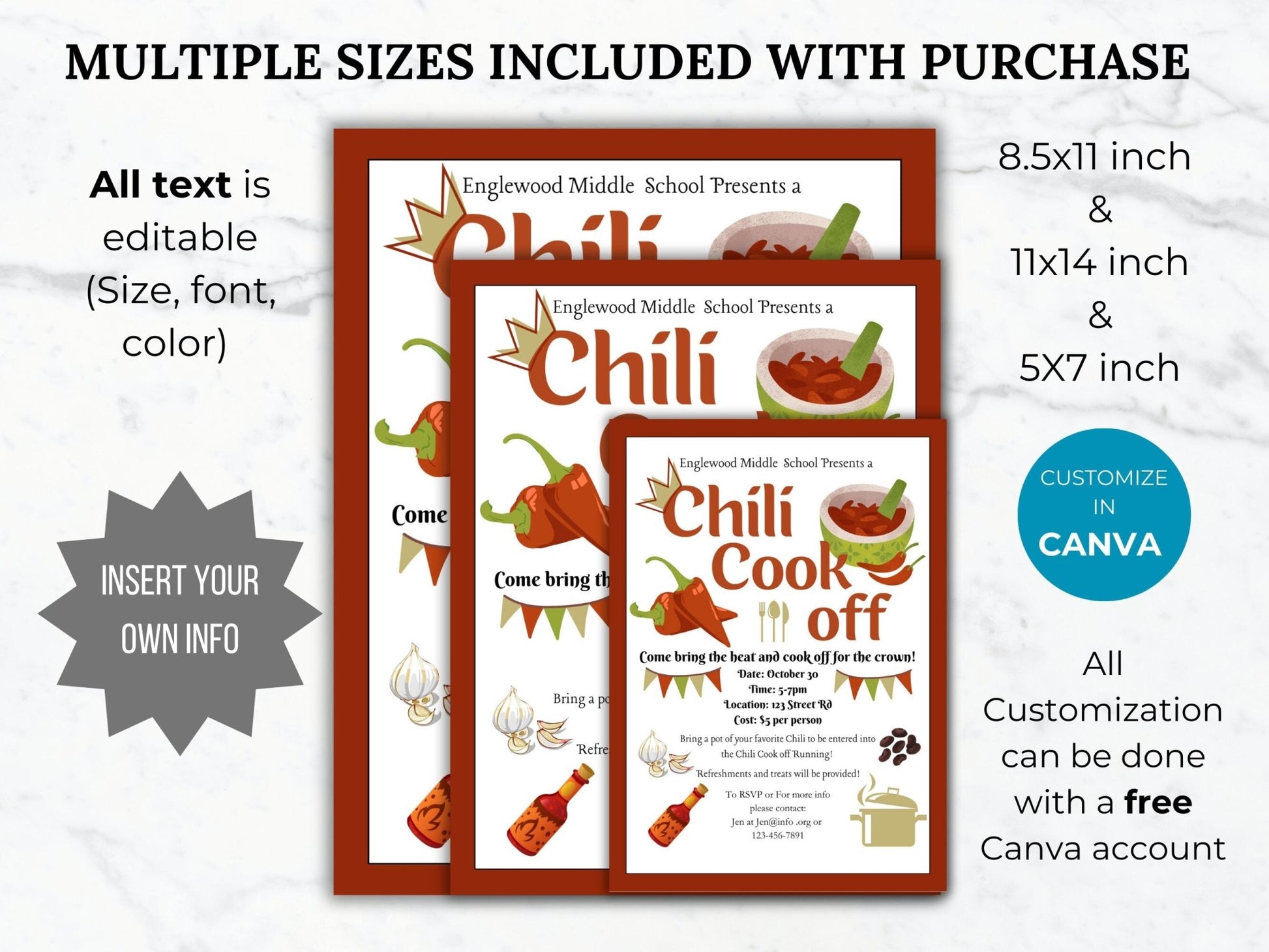 Chili Cook Off Flyer Invitation PTO Template Autumn Fundraiser invite Editable Fall School event Flyer printable poster Fall Event PTA Flyer