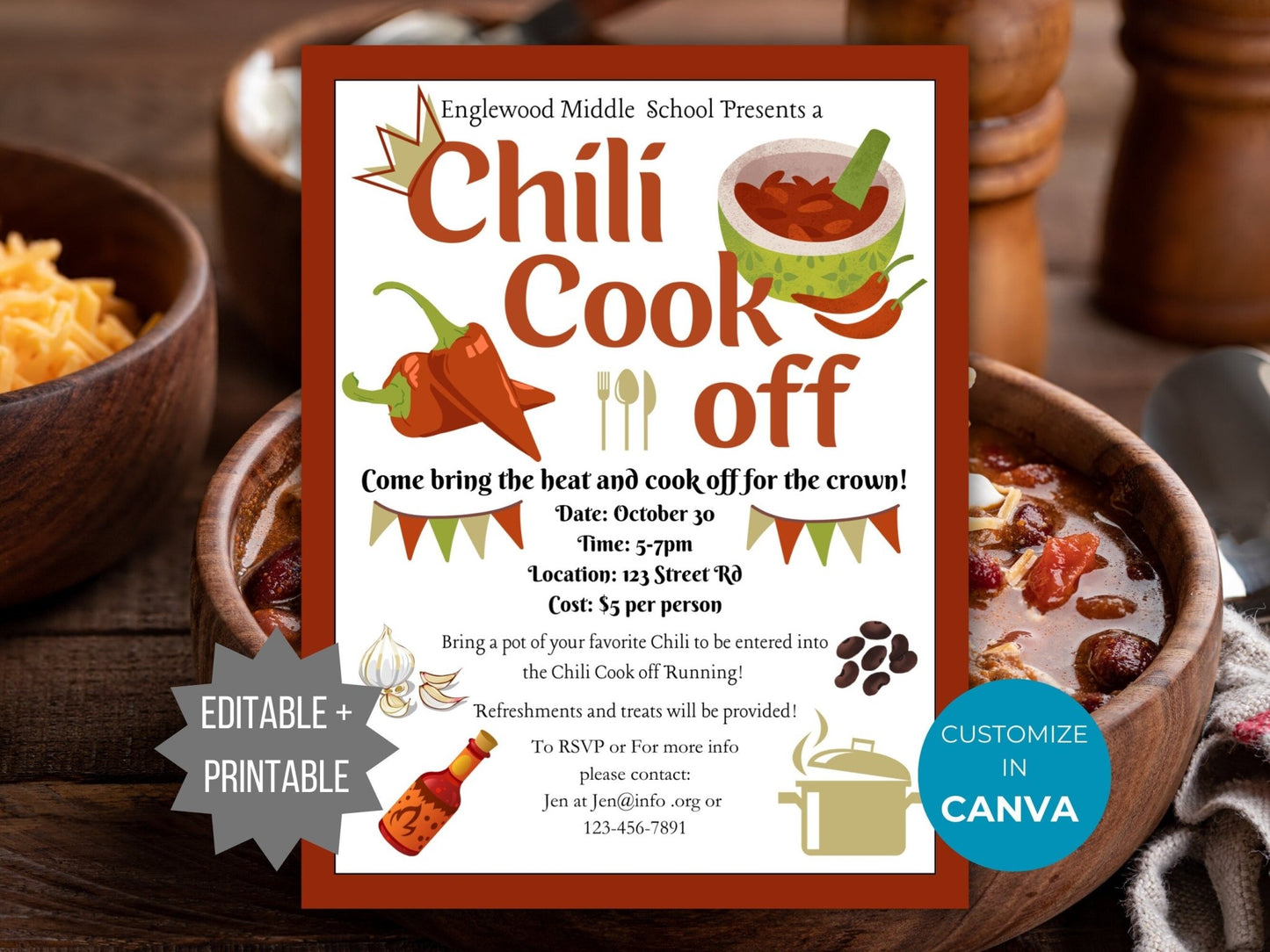 Chili Cook Off Flyer Invitation PTO Template Autumn Fundraiser invite Editable Fall School event Flyer printable poster Fall Event PTA Flyer