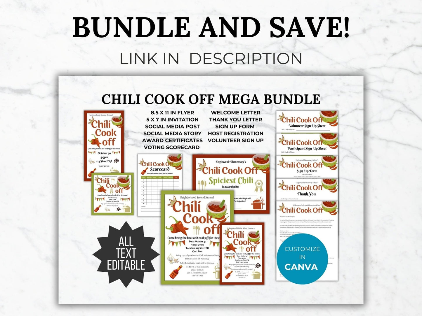 Chili Cook Off Flyer Invitation Social Media Announcement Template Bundle