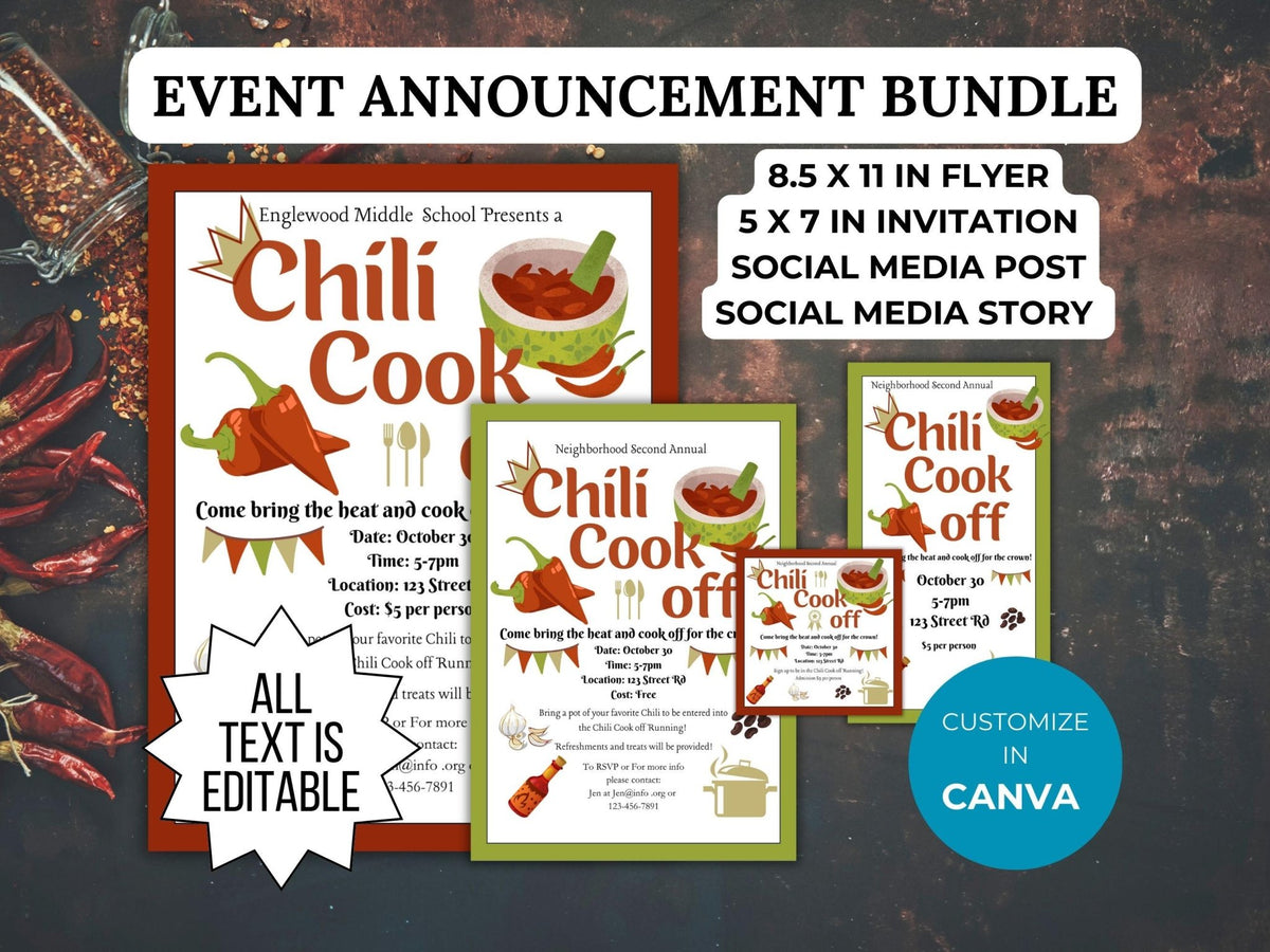 Chili Cook Off Flyer Invitation Social Media Announcement Template Bun ...