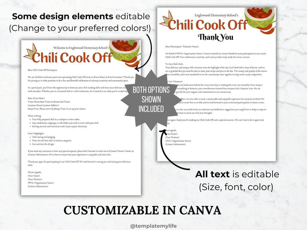 Chili Cook Off flyer Welcome Letter and Thank You Letter Template Bund ...
