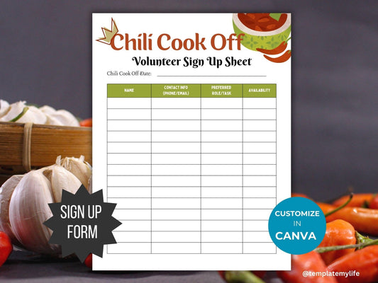 Chili Cook off Volunteer Sign Up Sheet Flyer Template