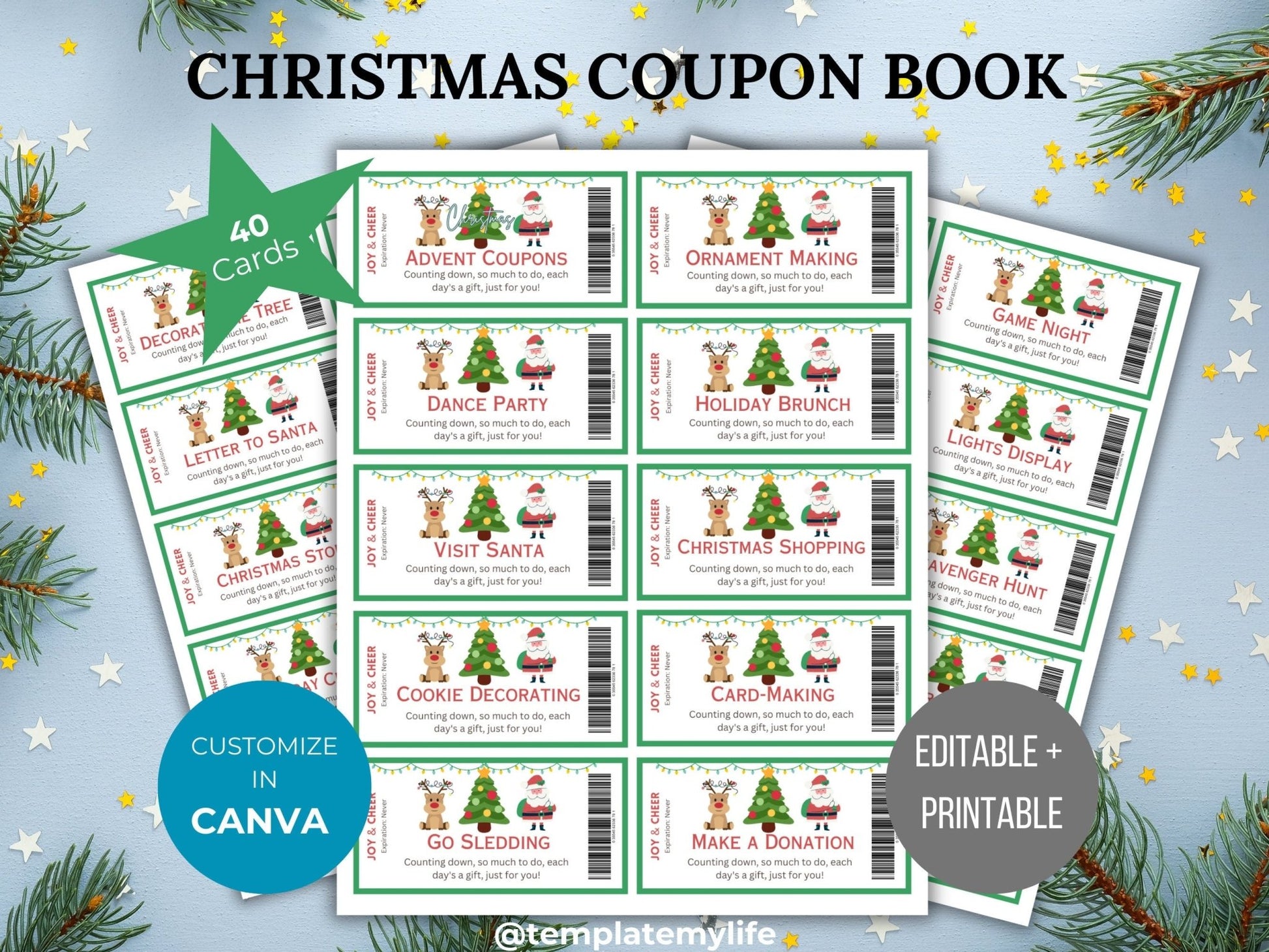 Christmas Advent calendar for kids Coupon Book Printable Christmas activity kids gift certificate family Christmas gift idea coupon template