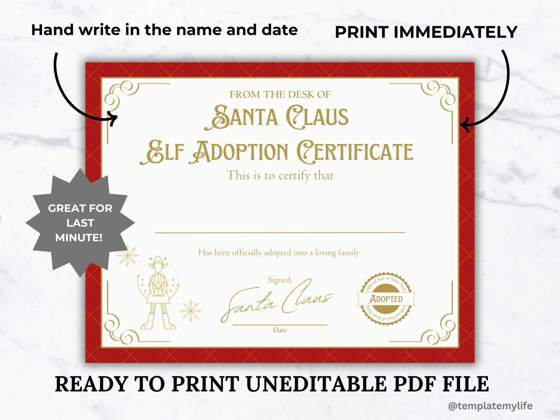 Elf Adoption Certificate for kid printable Elf Welcome Mail Christmas tradition kid elf activity kit printable gift elf mail arrival letter