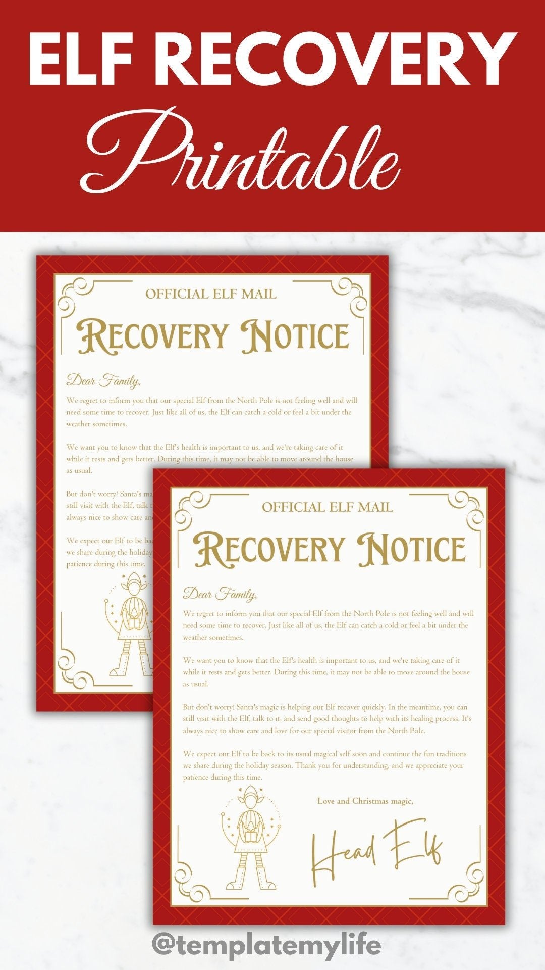 Elf Recovery Letter printable Elf Mail Santa letter Elf arrival Christmas tradition kid activity Elf Letter template north pole mail Elf kit