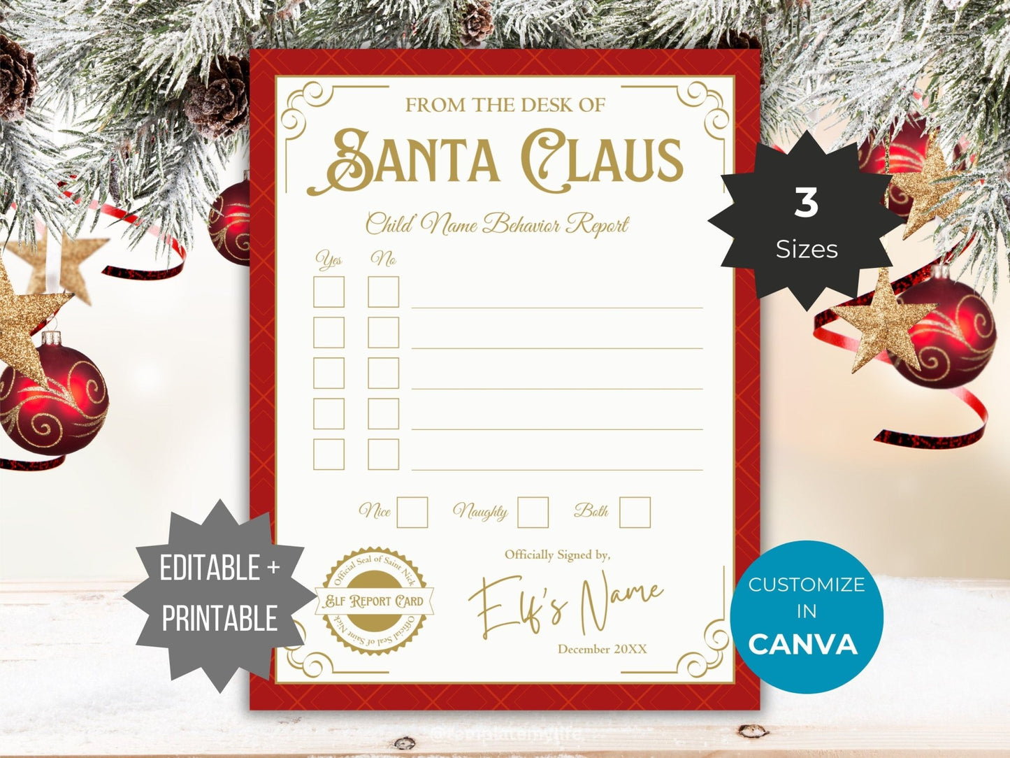 Elf Report Card printable Elf Warning Letter Christmas north pole mail Elf Behavior Report template Elf mail Santa letter Elf kit accessory