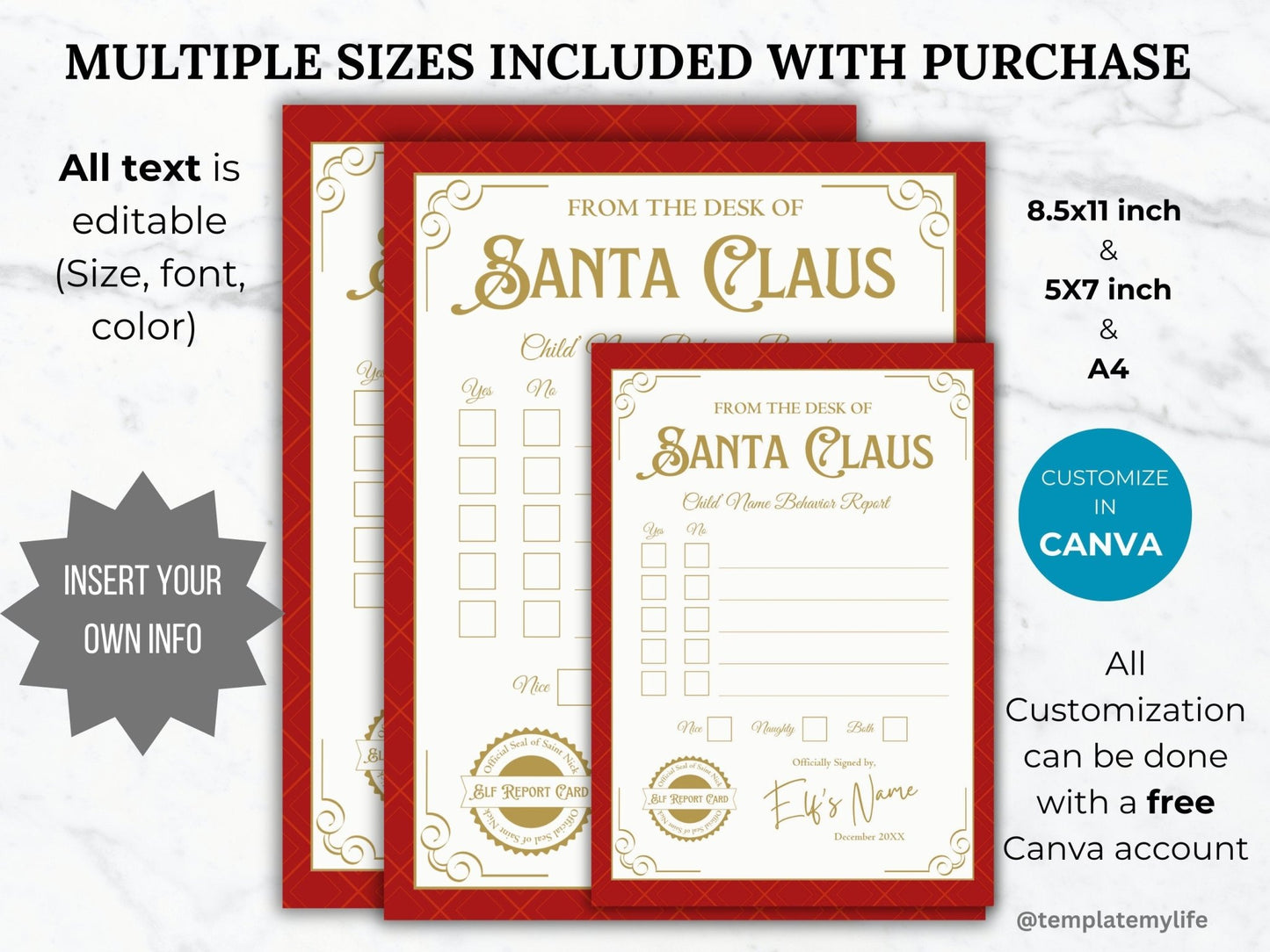 Elf Report Card printable Elf Warning Letter Christmas north pole mail Elf Behavior Report template Elf mail Santa letter Elf kit accessory