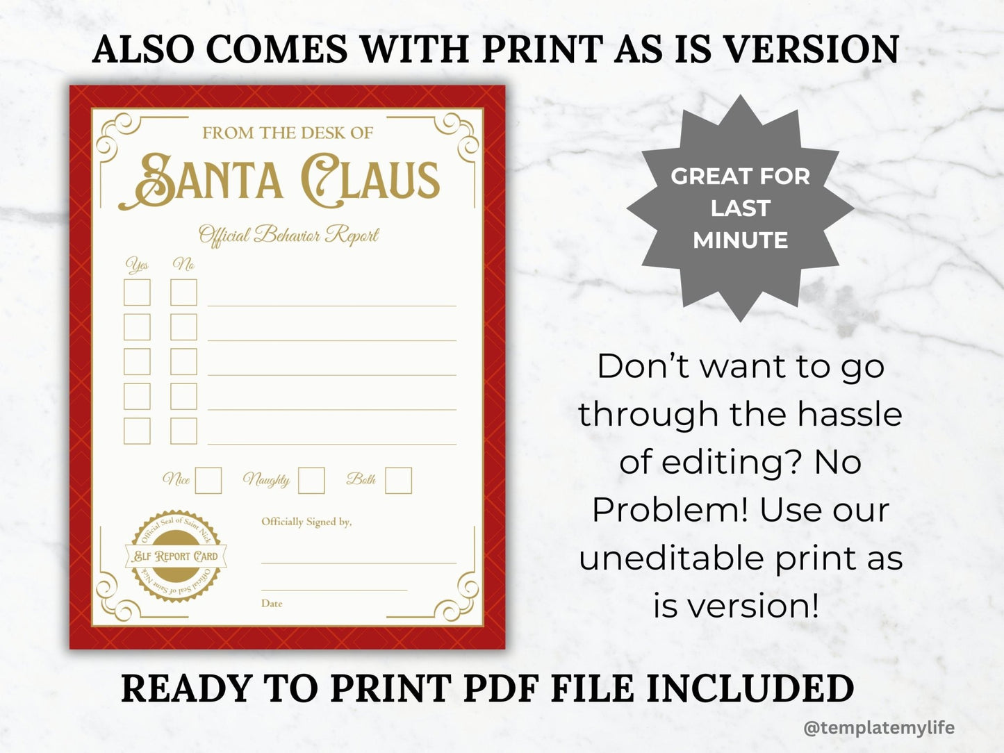 Elf Report Card printable Elf Warning Letter Christmas north pole mail Elf Behavior Report template Elf mail Santa letter Elf kit accessory