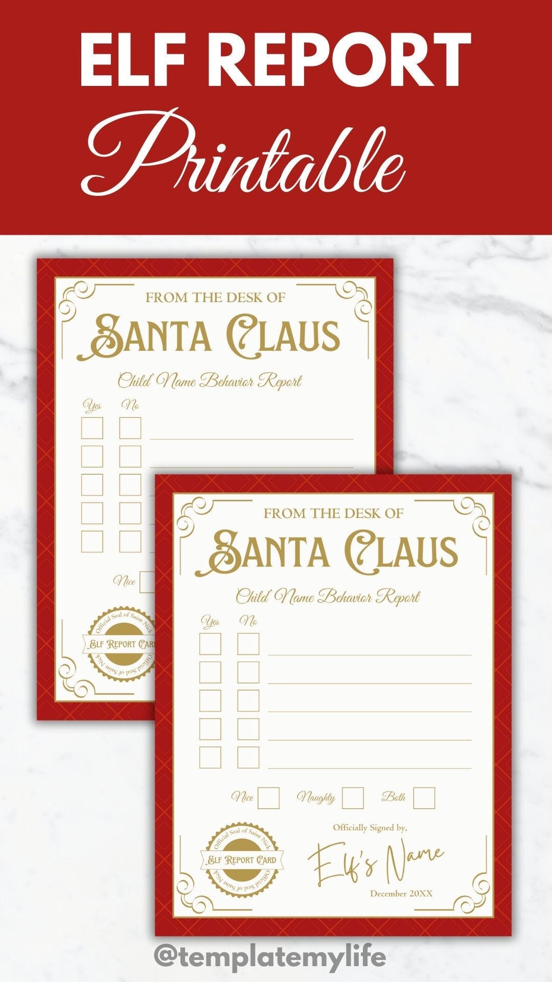 Elf Report Card printable Elf Warning Letter Christmas north pole mail Elf Behavior Report template Elf mail Santa letter Elf kit accessory