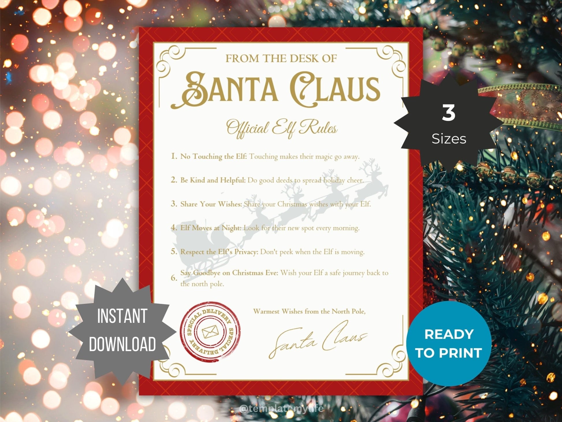 Elf Rules printable Elf Mail download Santa letter Elf arrival Christmas tradition kid activity Elf Letter template north pole mail Elf kit