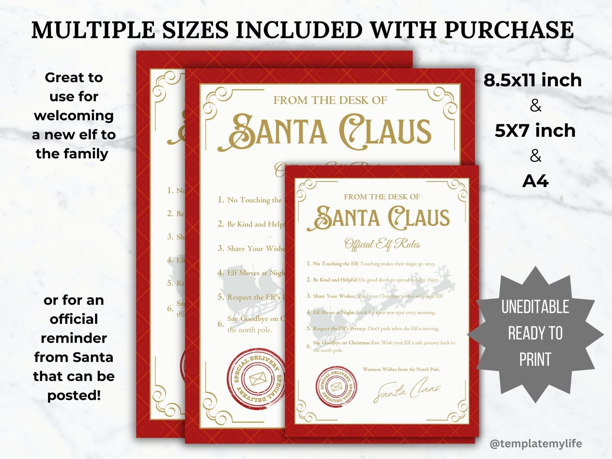 Elf Rules printable Elf Mail download Santa letter Elf arrival Christmas tradition kid activity Elf Letter template north pole mail Elf kit