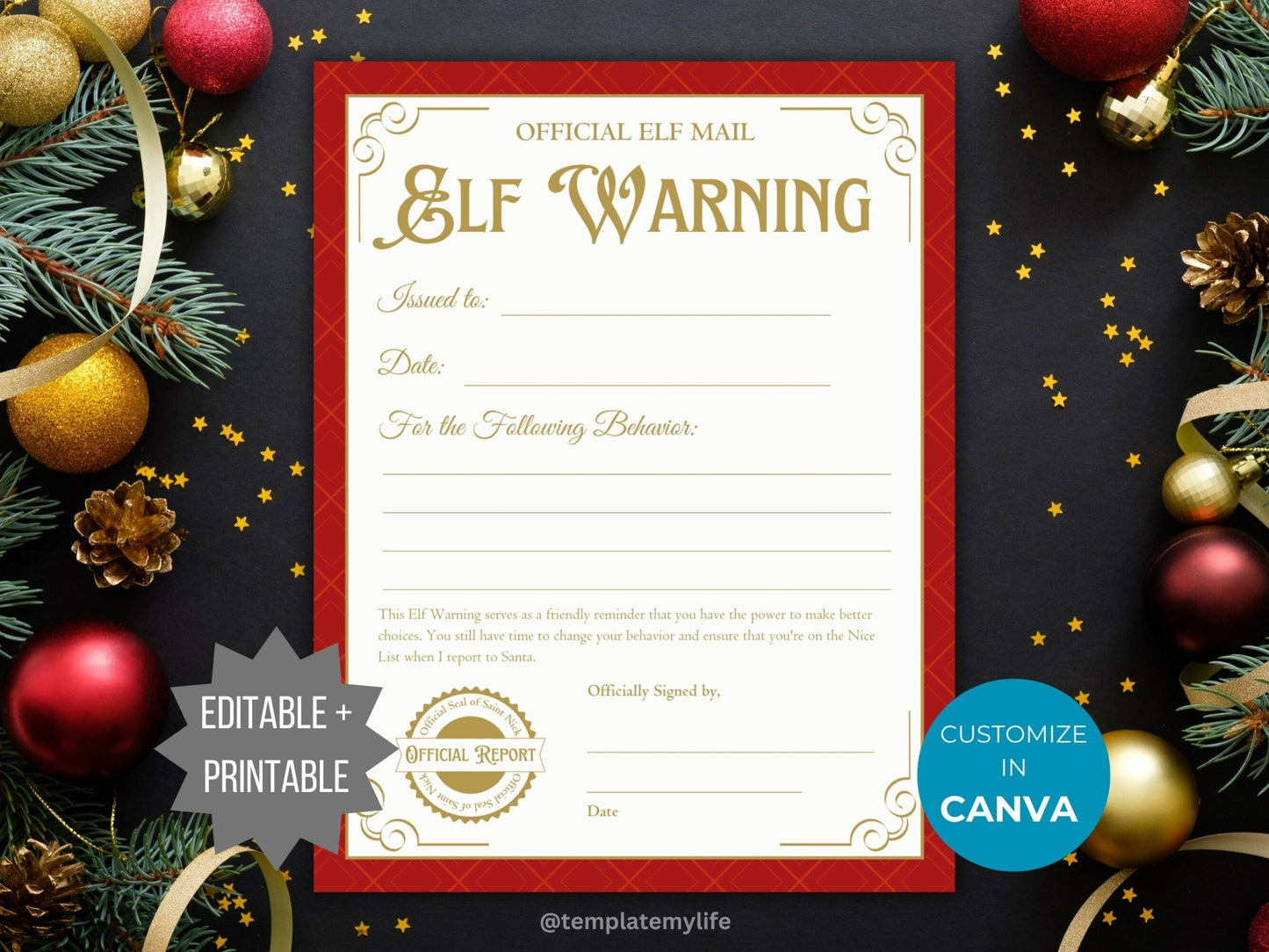 Letter from Elf printable Christmas tradition Elf Warning Letter north pole mail Elf Behavior Report template Elf mail Santa letter Elf kit