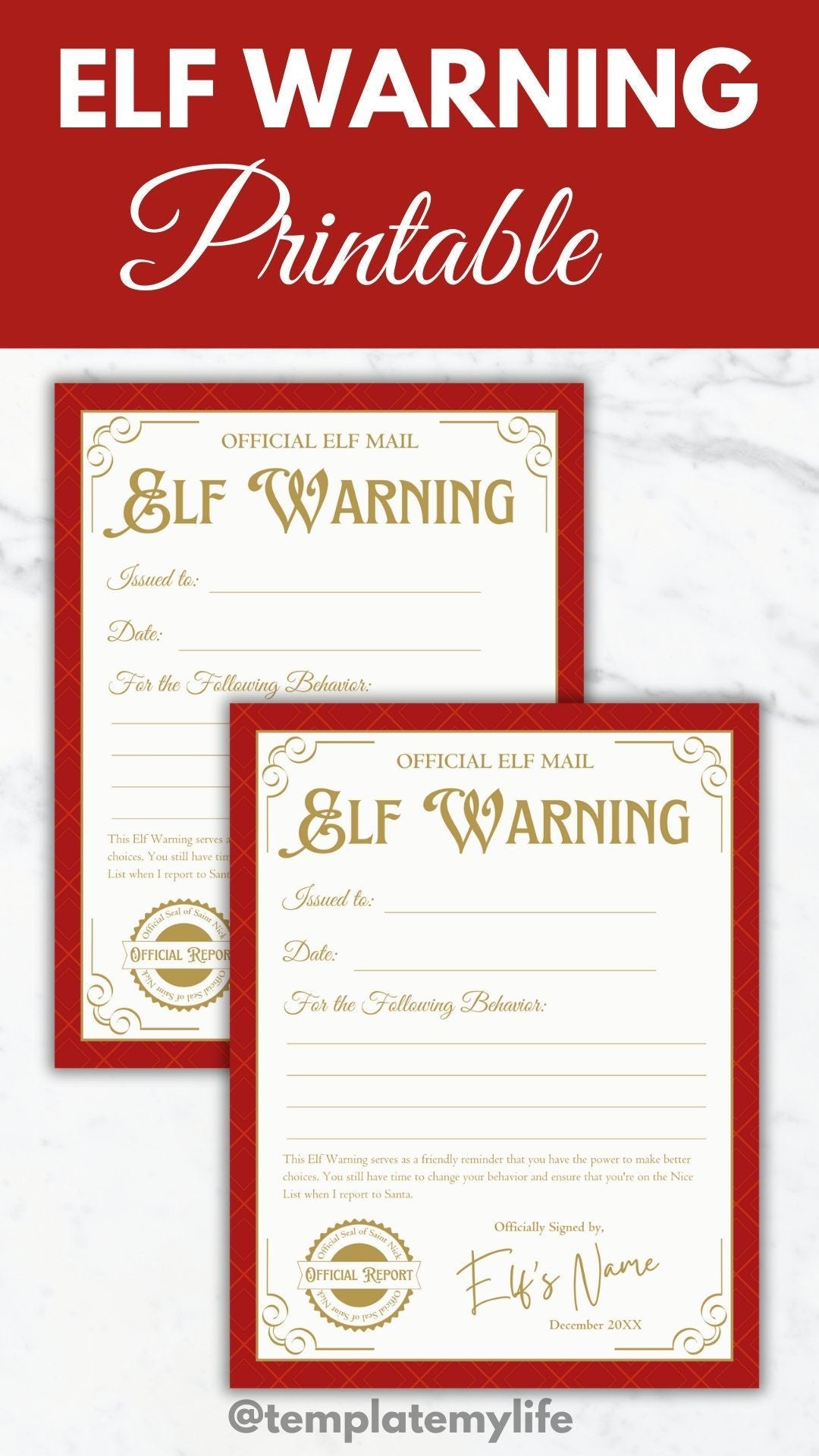 Letter from Elf printable Christmas tradition Elf Warning Letter north pole mail Elf Behavior Report template Elf mail Santa letter Elf kit