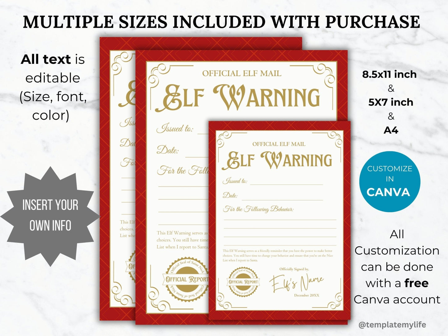 Letter from Elf printable Christmas tradition Elf Warning Letter north pole mail Elf Behavior Report template Elf mail Santa letter Elf kit