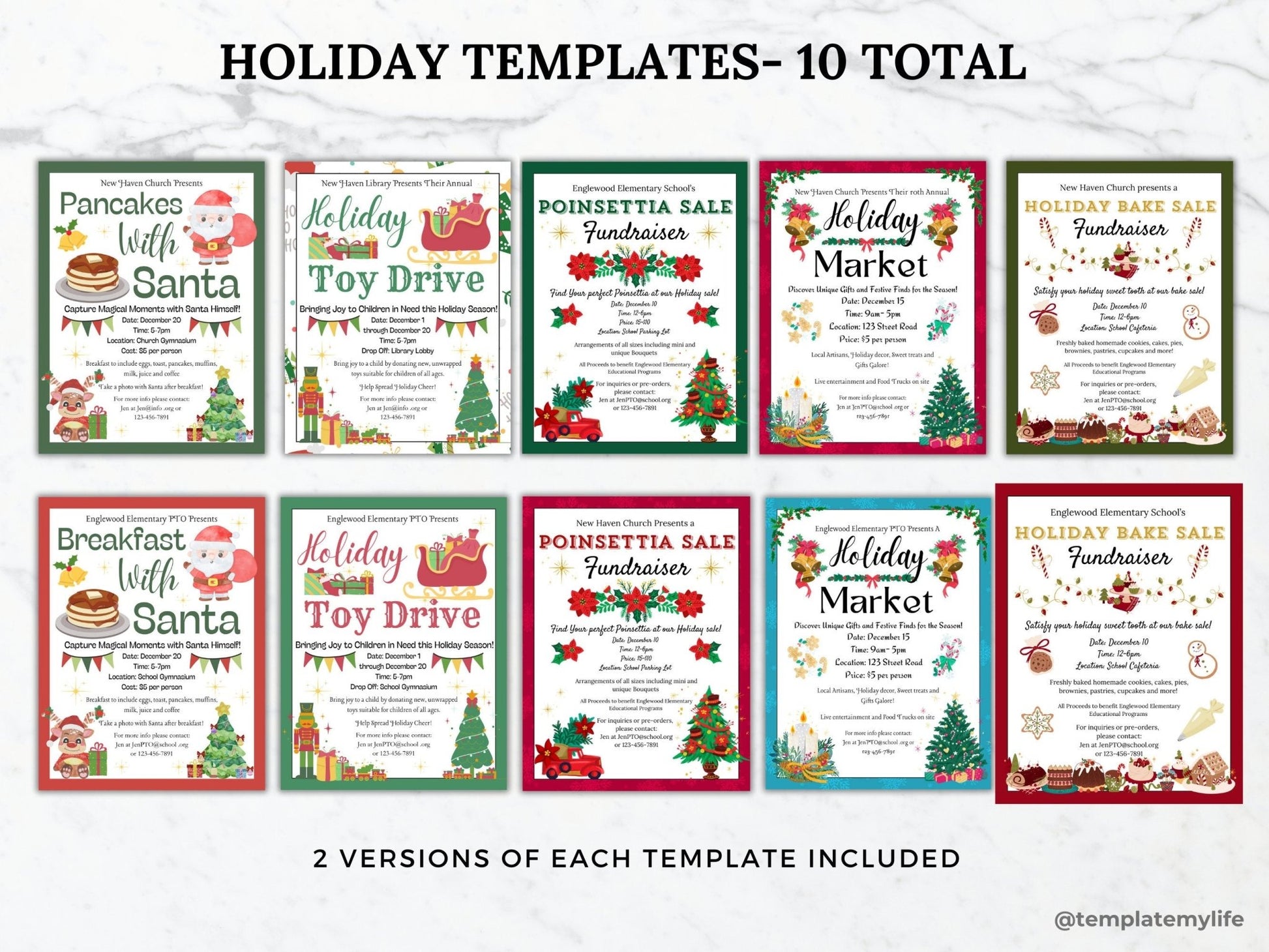 Christmas Fundraiser flyer editable template bundle charity bake sale printable church fundraising toy drive sign library book fair flyer