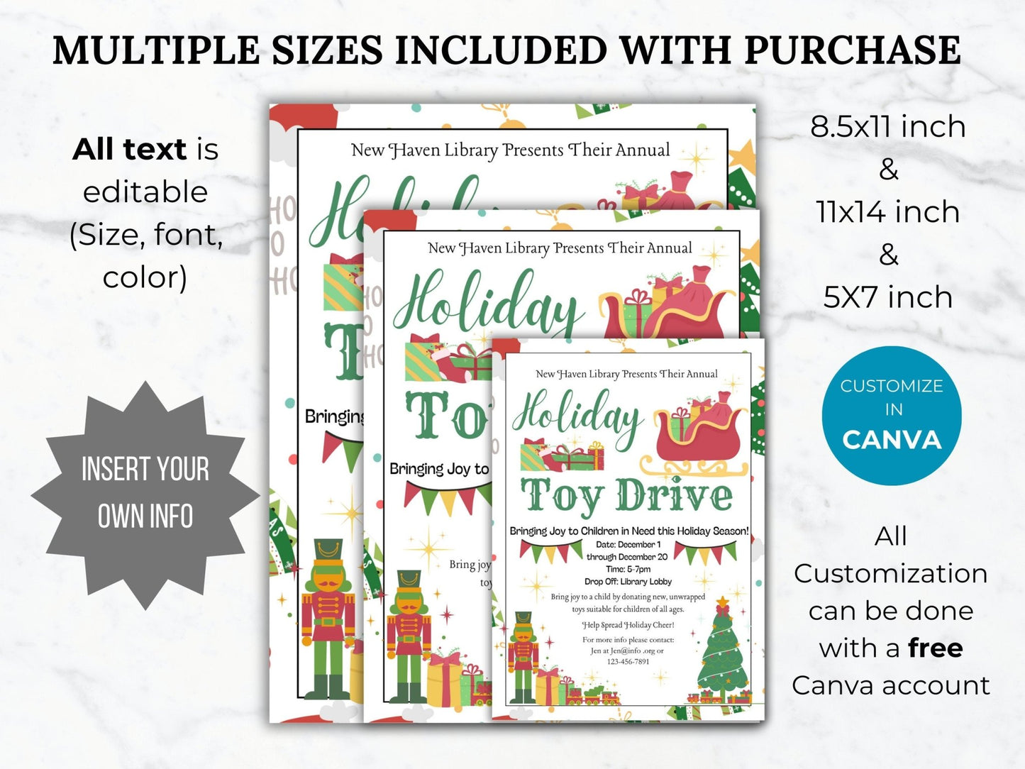 Christmas Fundraiser flyer editable template bundle charity bake sale printable church fundraising toy drive sign library book fair flyer