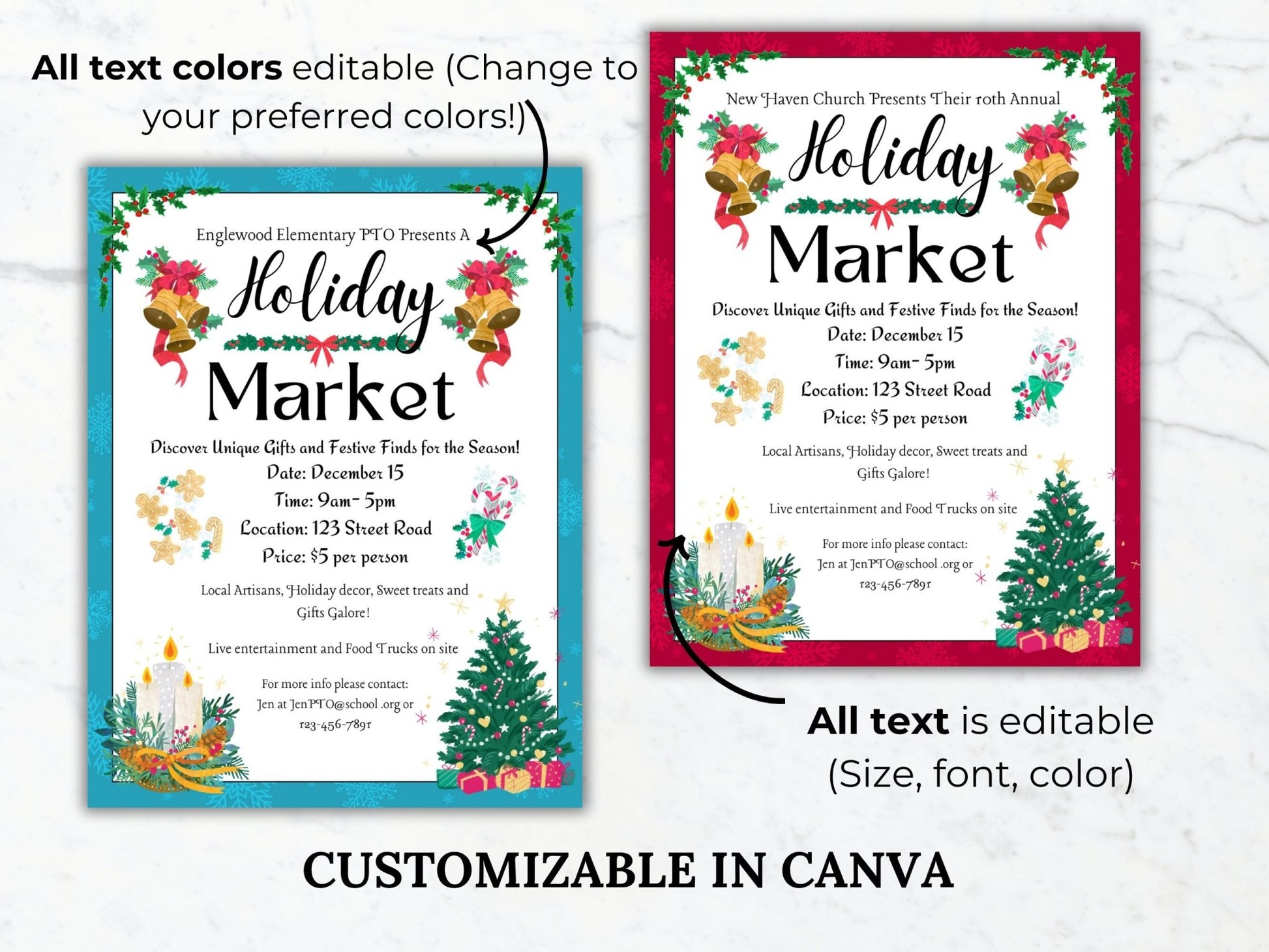 Christmas Fundraiser flyer editable template bundle charity bake sale printable church fundraising toy drive sign library book fair flyer