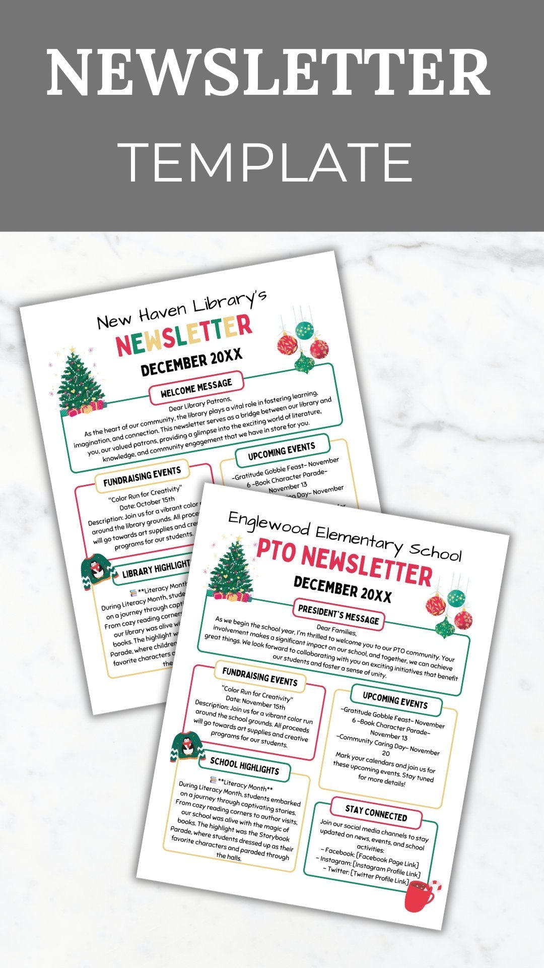 December Newsletter Flyer Printable PTO PTA School Newsletter template preschool holiday newsletter DayCare Christmas newsletter pto handout