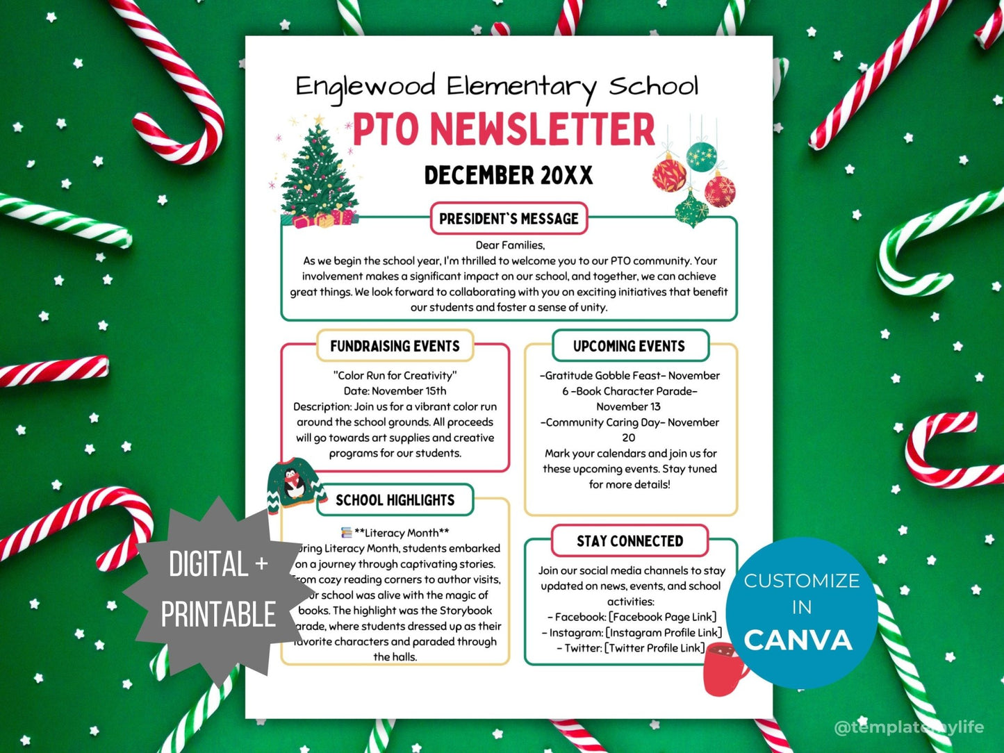 December Newsletter Flyer Printable PTO PTA School Newsletter template preschool holiday newsletter DayCare Christmas newsletter pto handout