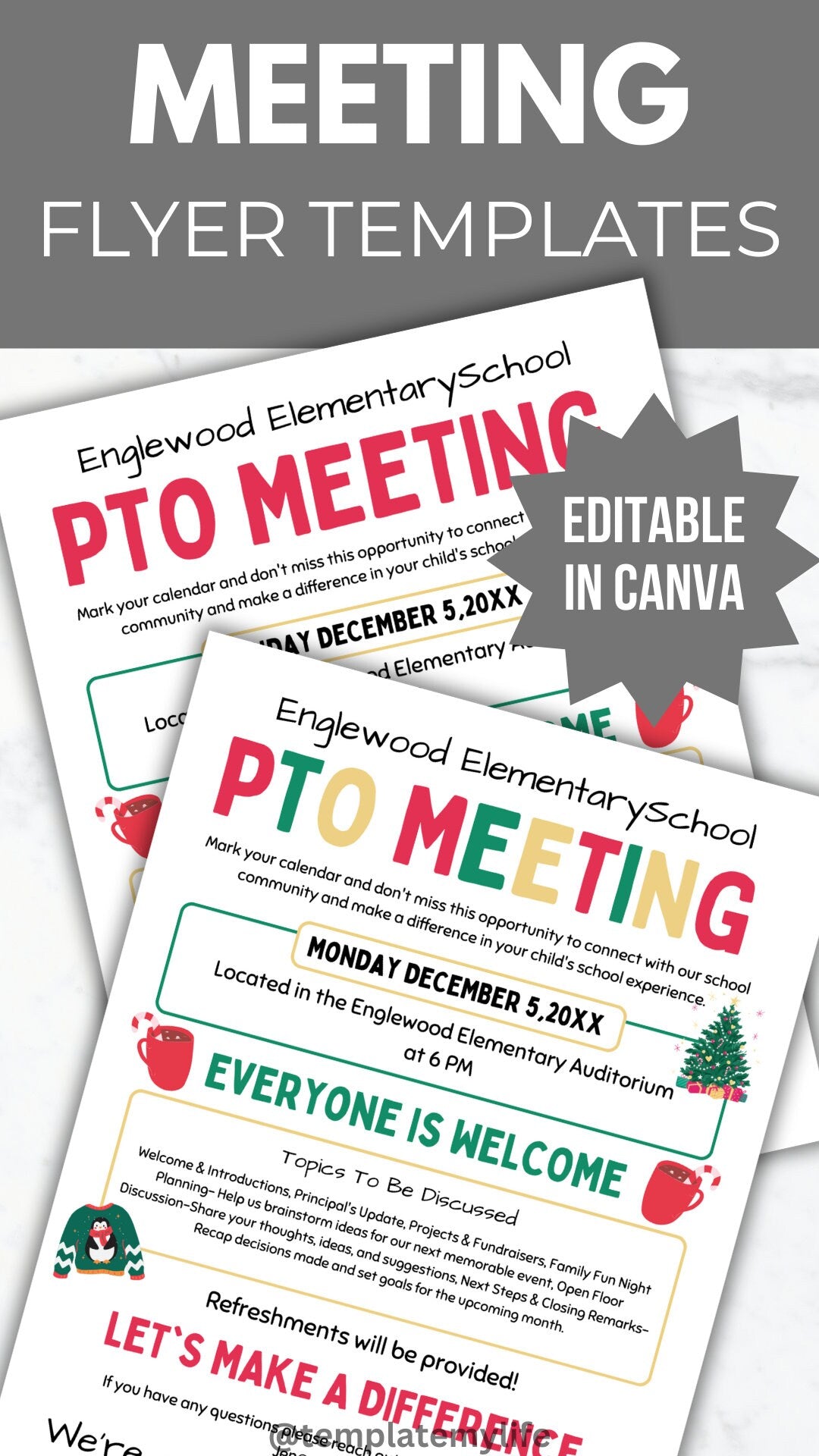 Christmas PTO/PTA Meeting Flyer Template