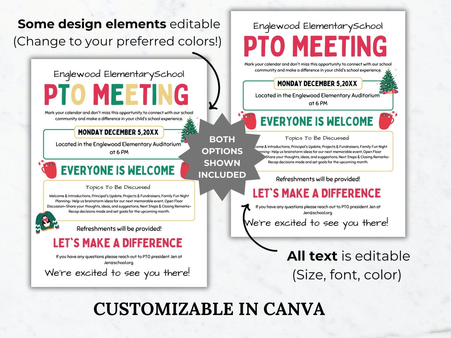 Christmas PTA Meeting Flyer Printable PTO Winter Meeting Flyer editable template pta December Meeting flyer Holiday pta meeting pto sign